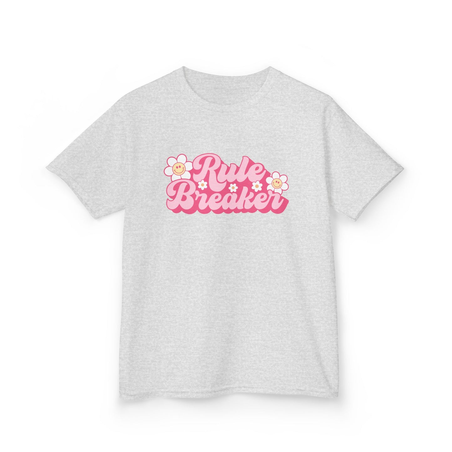 Kids Tee — "Rule Breaker" Pink Retro Flower Graphic