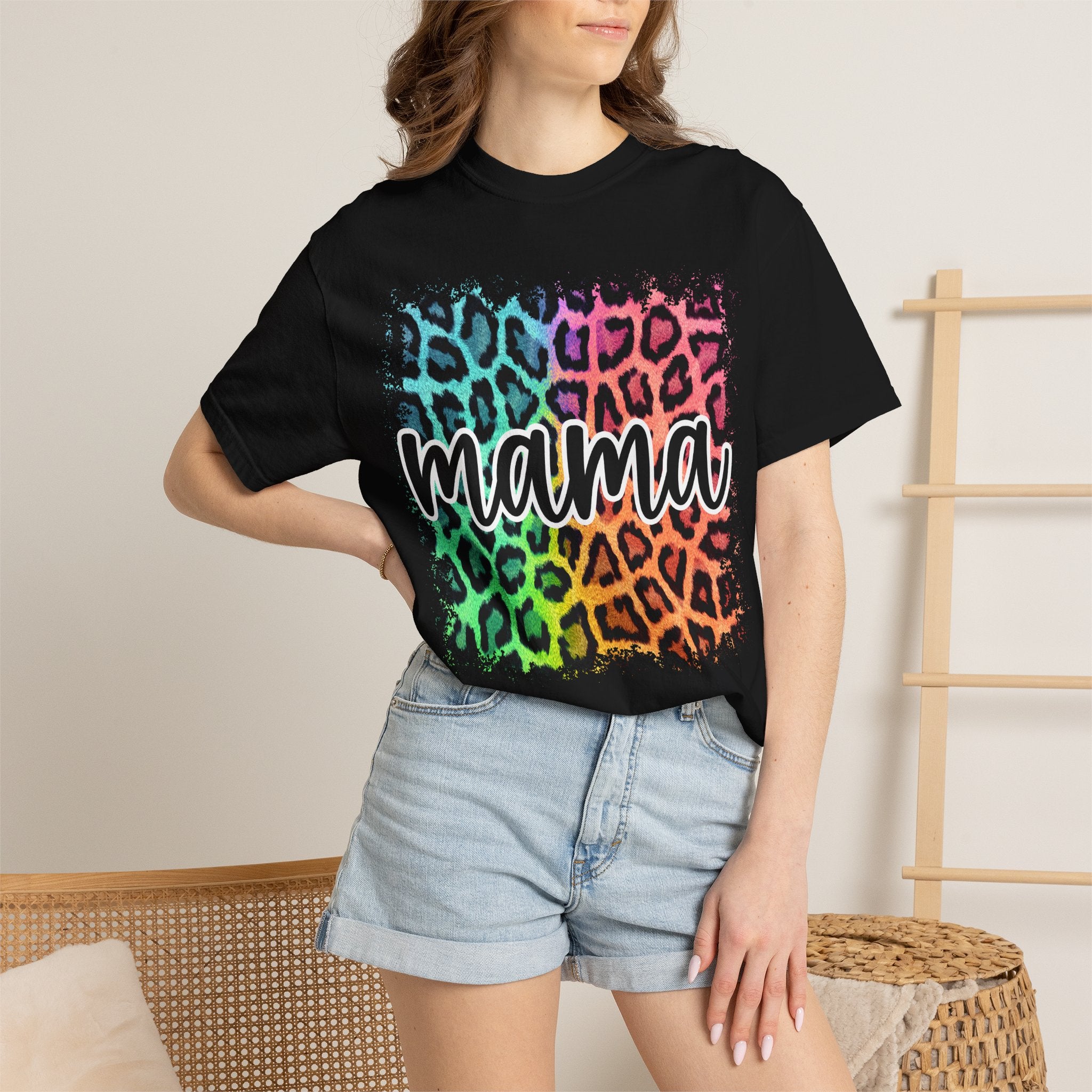 Mama Rainbow Leopard Graphic Tee