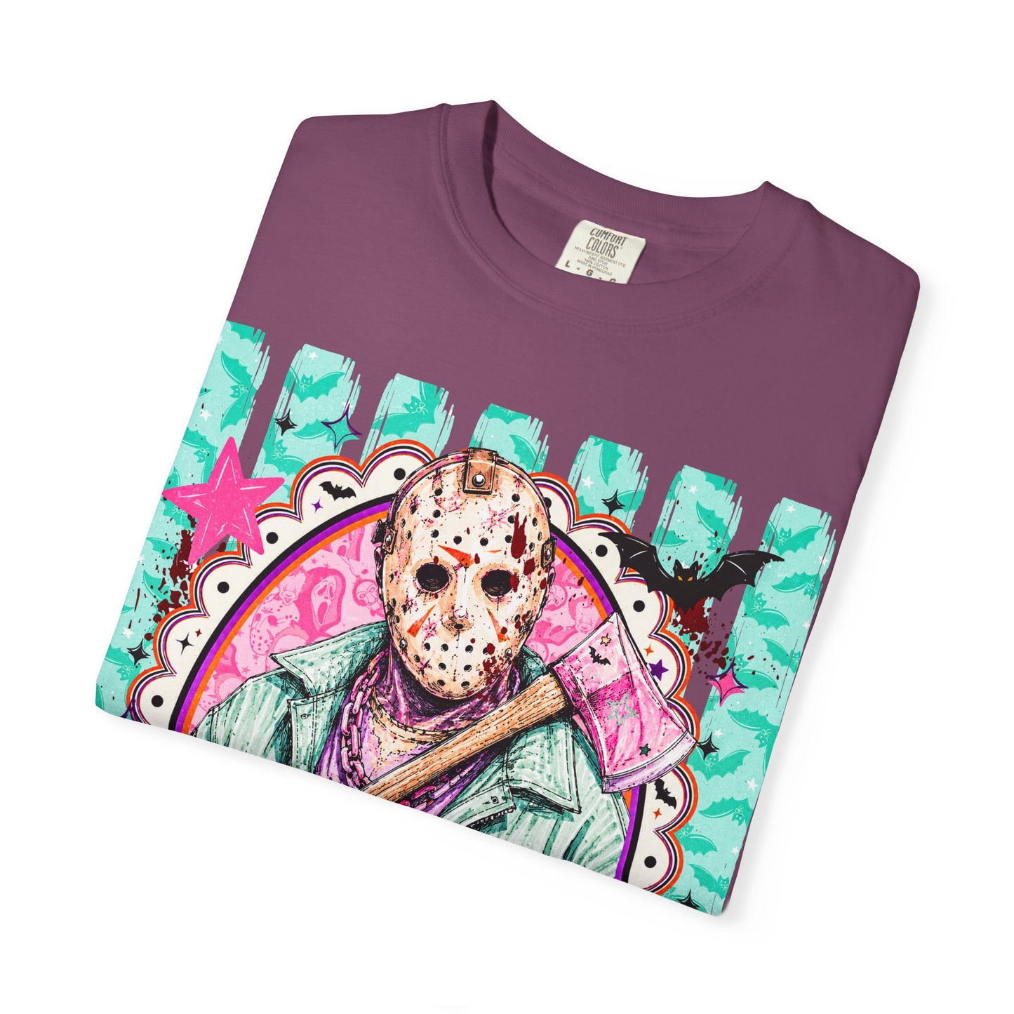 Hockey Mask Horror Graphic T-Shirt — Retro Pastel Jason Design