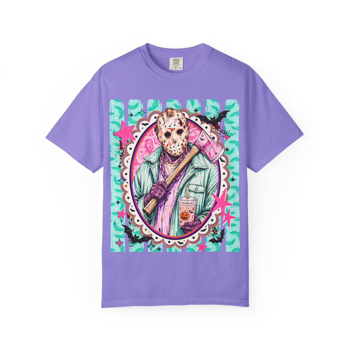 Hockey Mask Horror Graphic T-Shirt — Retro Pastel Jason Design