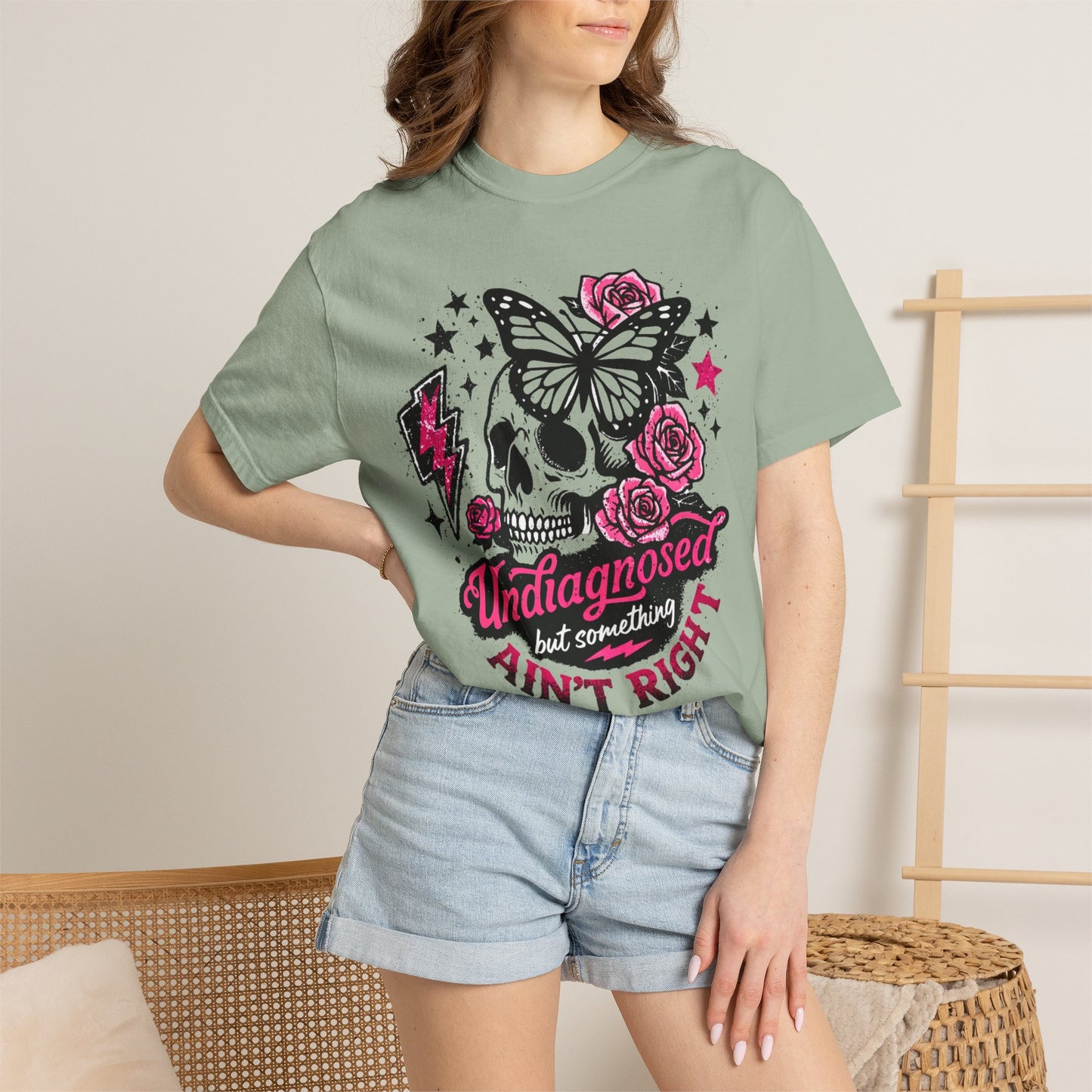 Skull & Roses Tee — "Undiagnosed but Something Ain't Right" Graphic T-Shirt