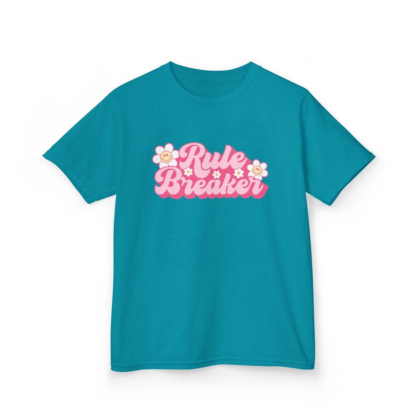 Kids Tee — "Rule Breaker" Pink Retro Flower Graphic