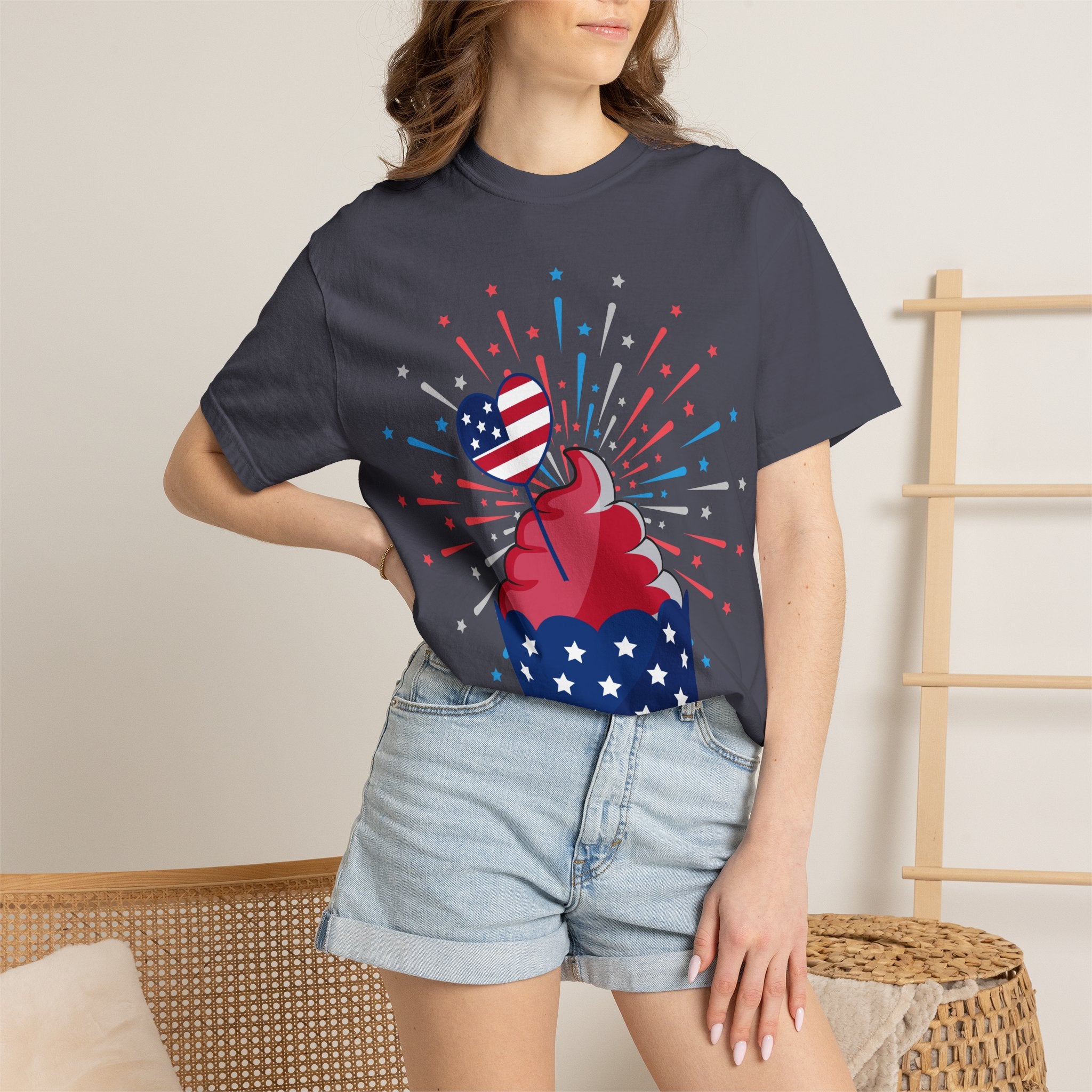 4th of July Patriotic Cupcake T-Shirt — USA Flag Firework Bakery Graphic Tee