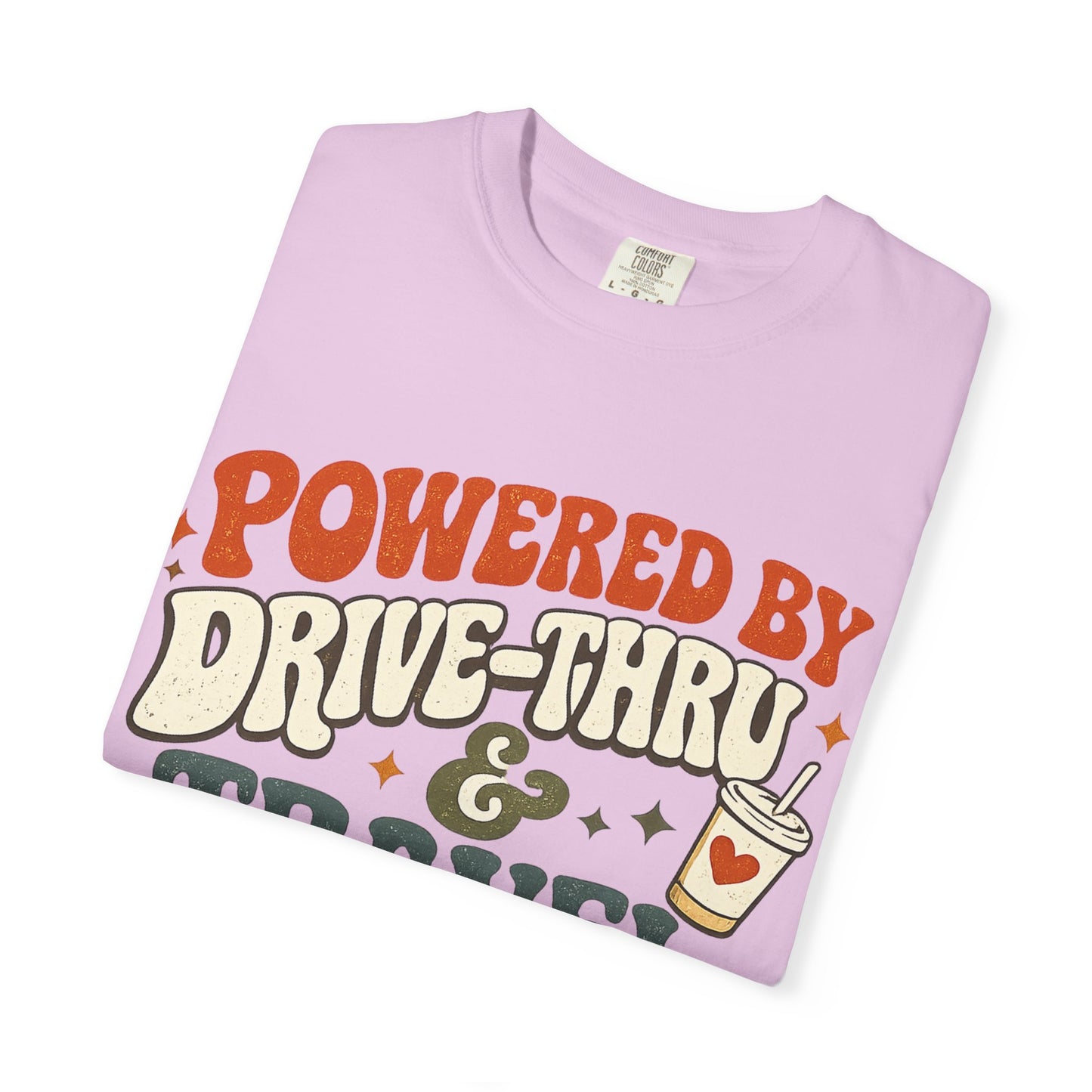 Travel & Snack Lover T‑Shirt — "Powered by Drive‑Thru & Travel Ball" Retro Tee
