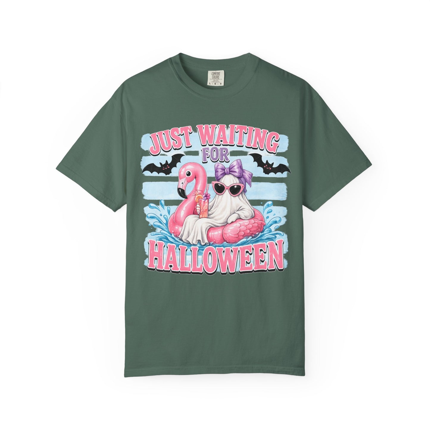 Halloween Flamingo T-Shirt — "Just Waiting for Halloween" Cute Spooky Summer Vibe