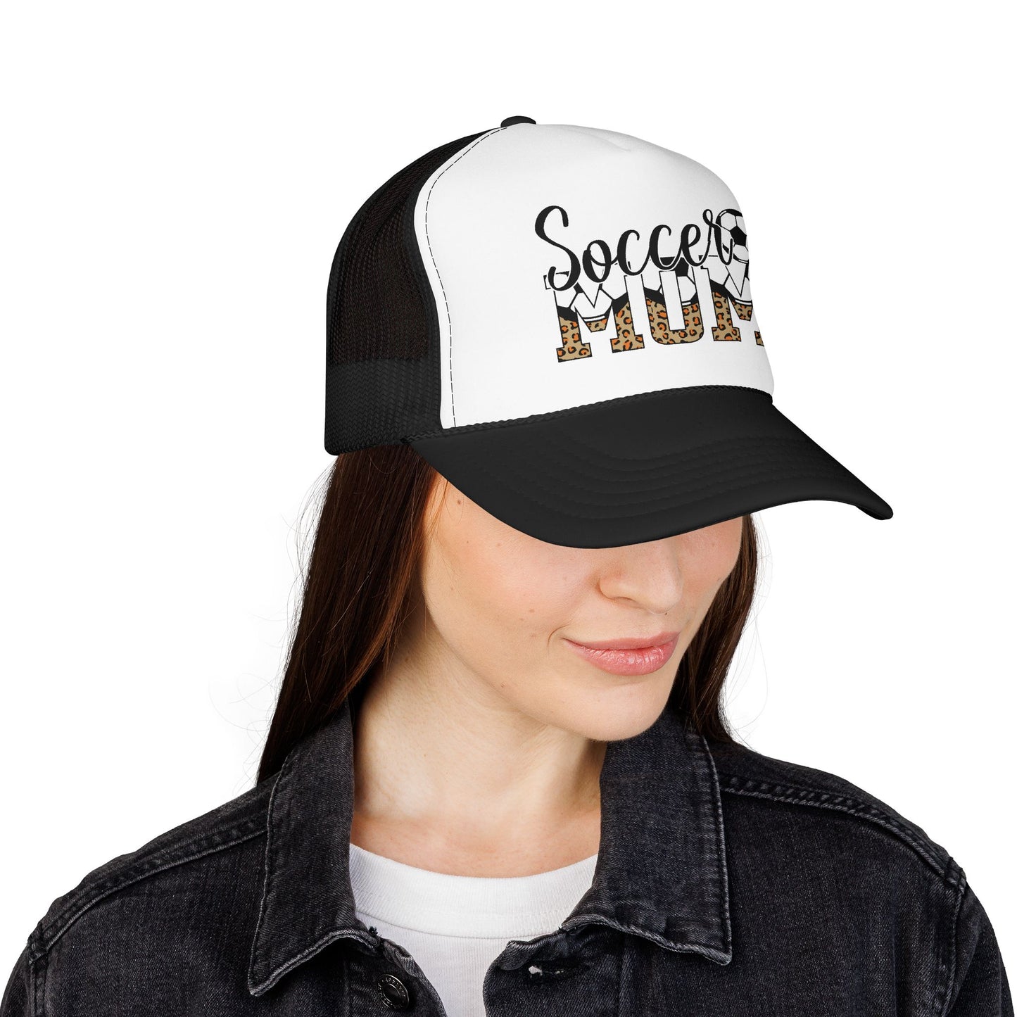 Soccer Mom Trucker Hat — Leopard Print Soccer Ball Foam Cap