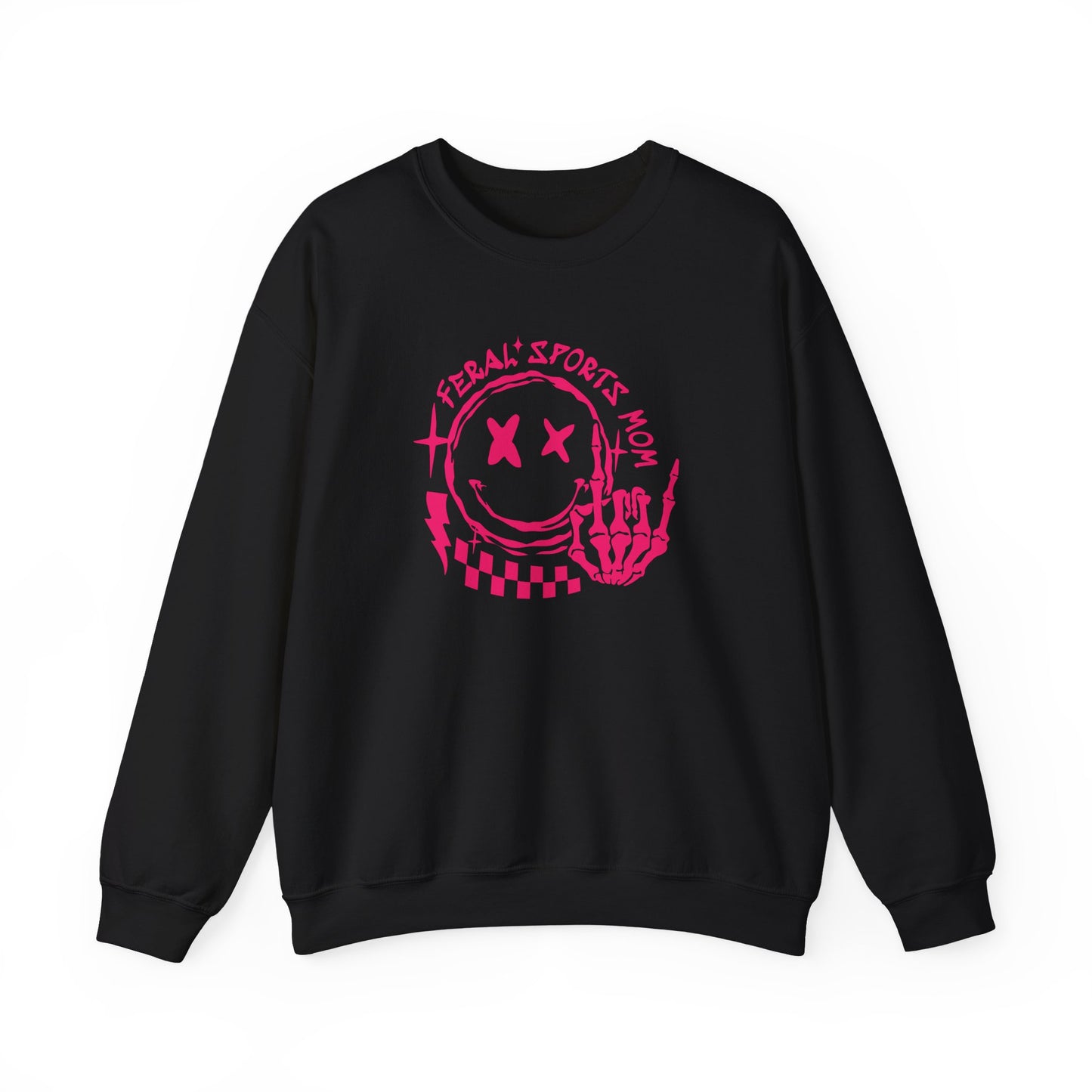Feral Sports Mom Crewneck Sweatshirt — Edgy Pink Graphic Mom Sweater