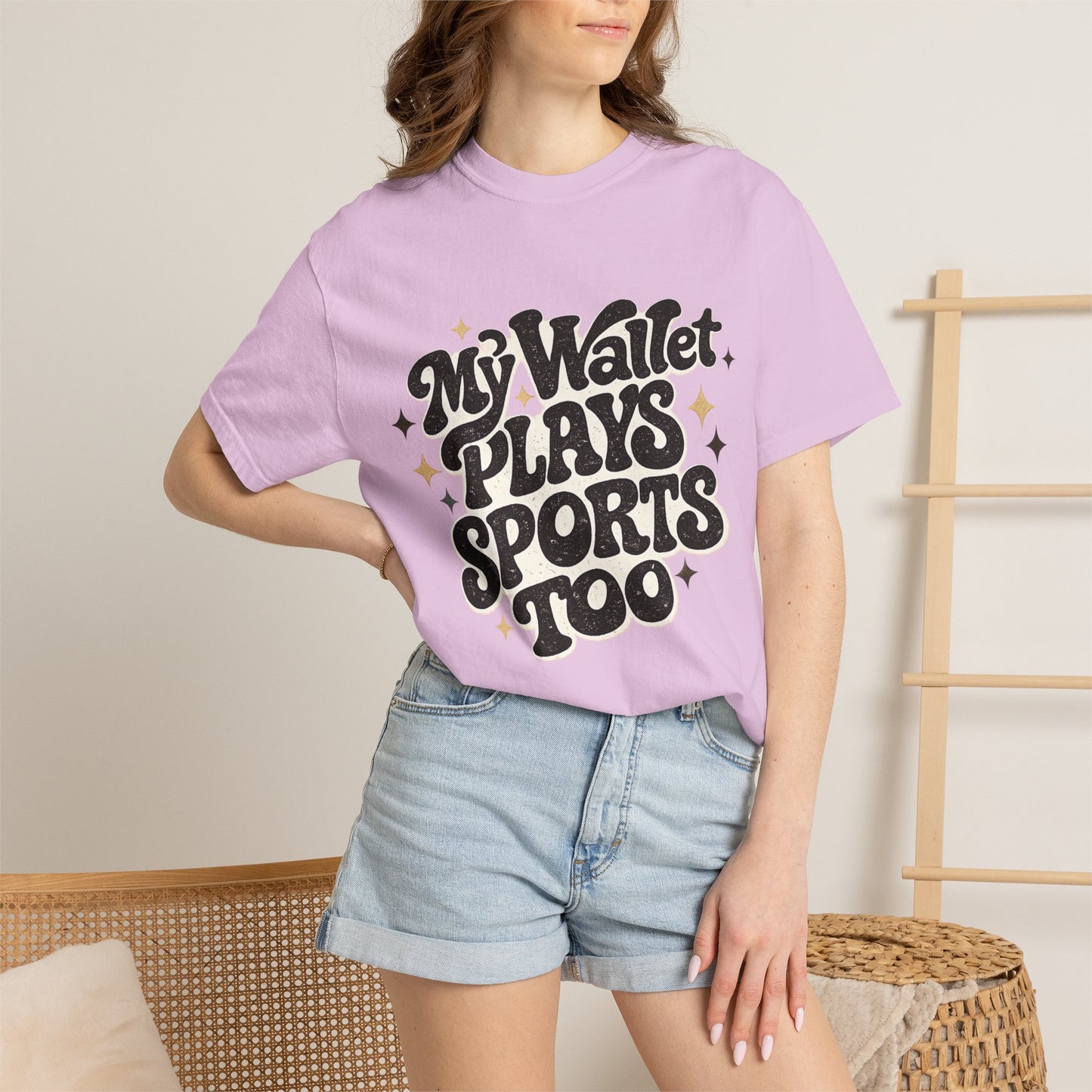 My Wallet Plays Sports Too T-Shirt — Funny Retro Script Tee for Sports Fans