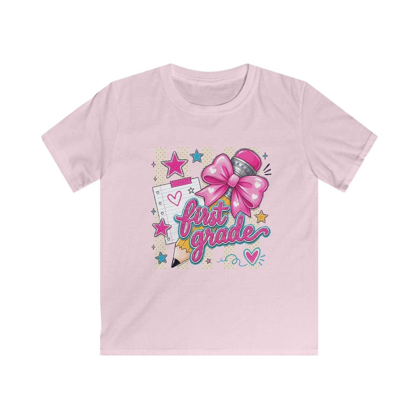 First Grade Kids T-Shirt — Cute Pink Bow Back-to-School Tee