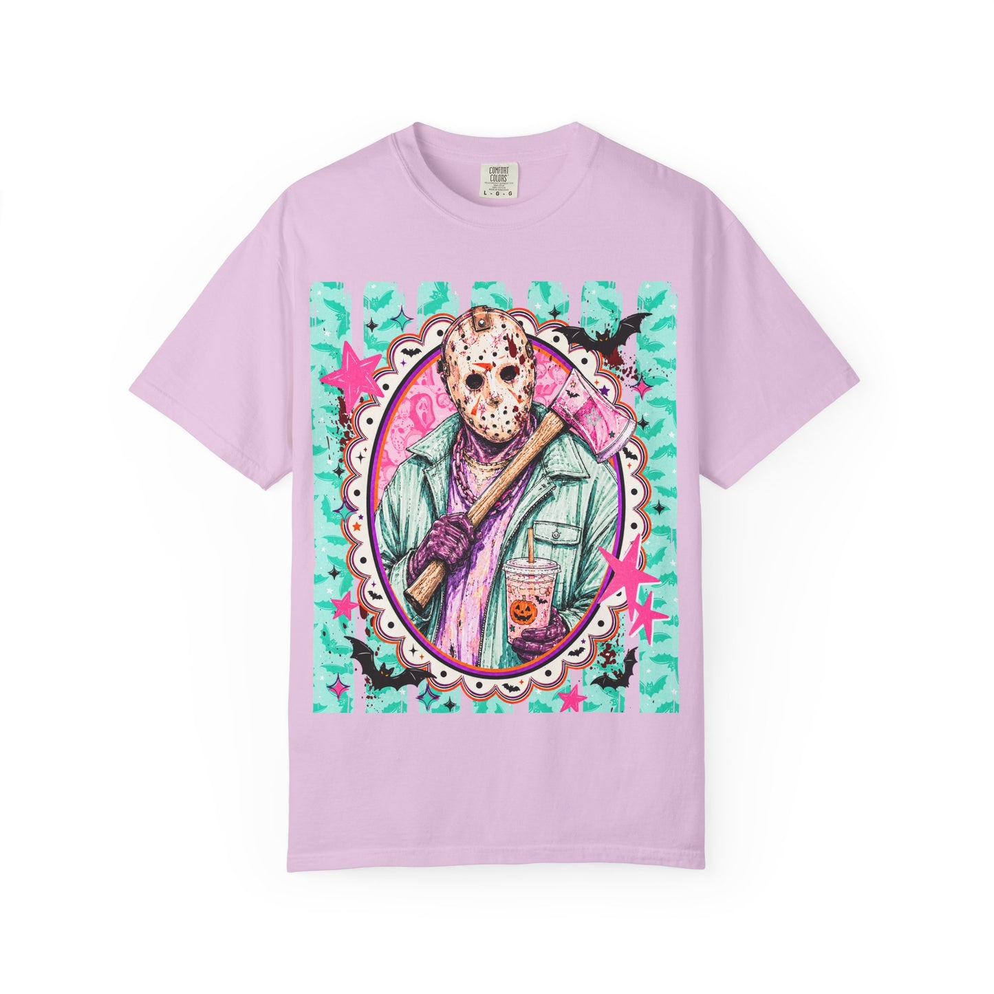 Hockey Mask Horror Graphic T-Shirt — Retro Pastel Jason Design
