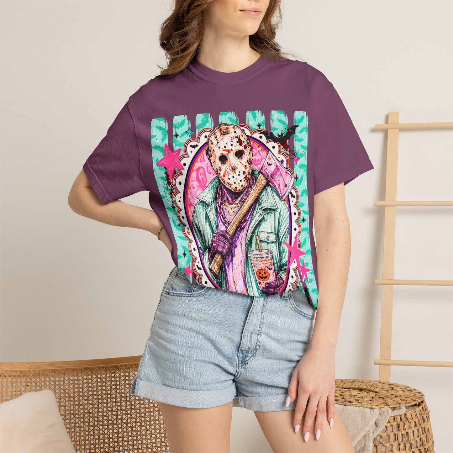 Hockey Mask Horror Graphic T-Shirt — Retro Pastel Jason Design