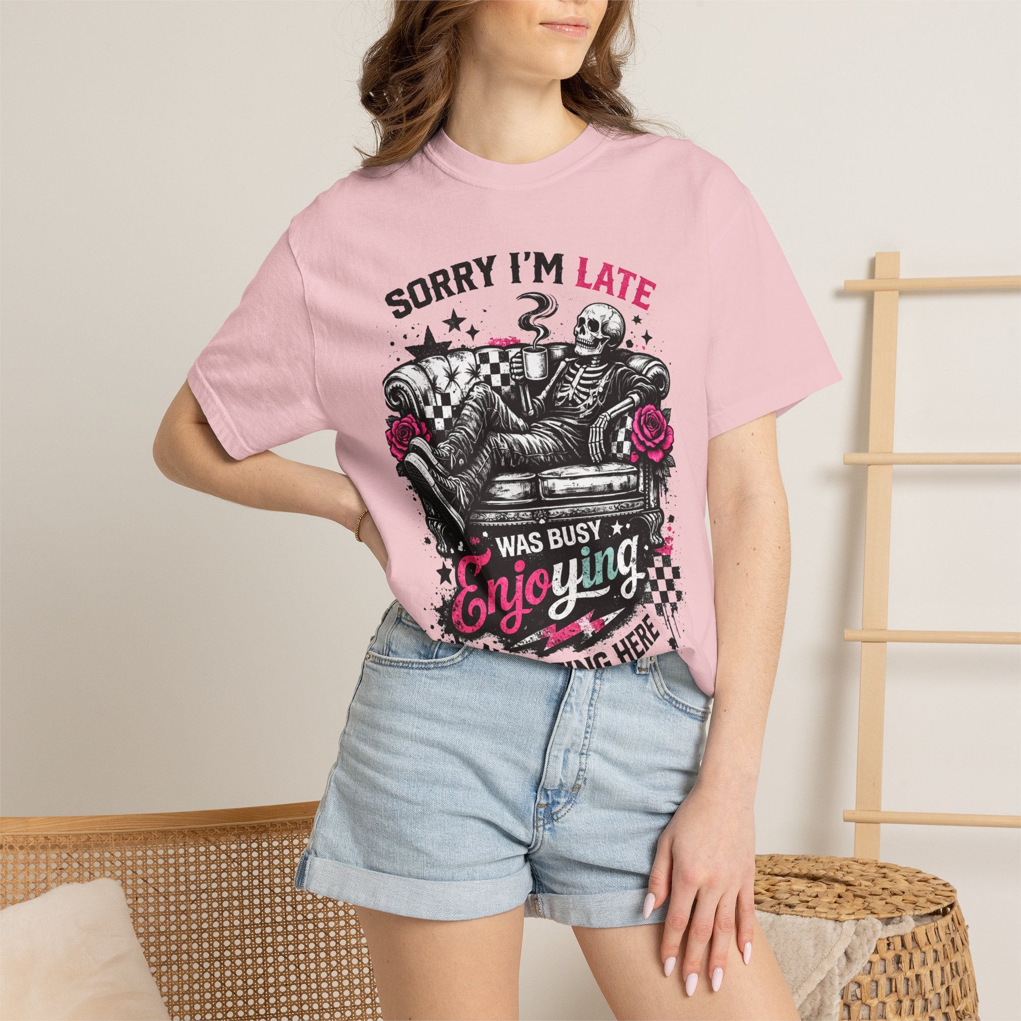 Skeleton "Sorry I’m Late" T-Shirt — Relaxed Skull Graphic Tee