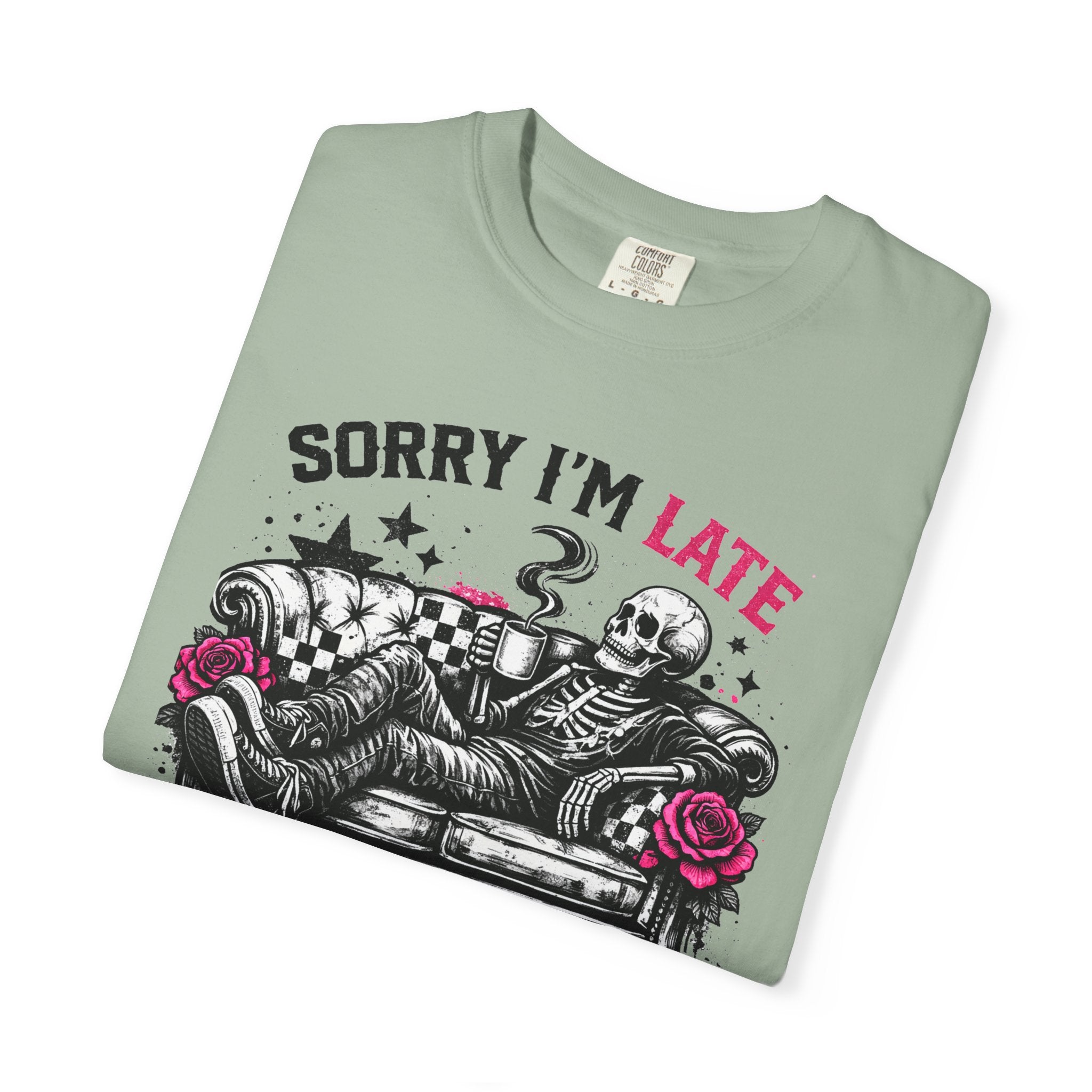 Skeleton "Sorry I’m Late" T-Shirt — Relaxed Skull Graphic Tee