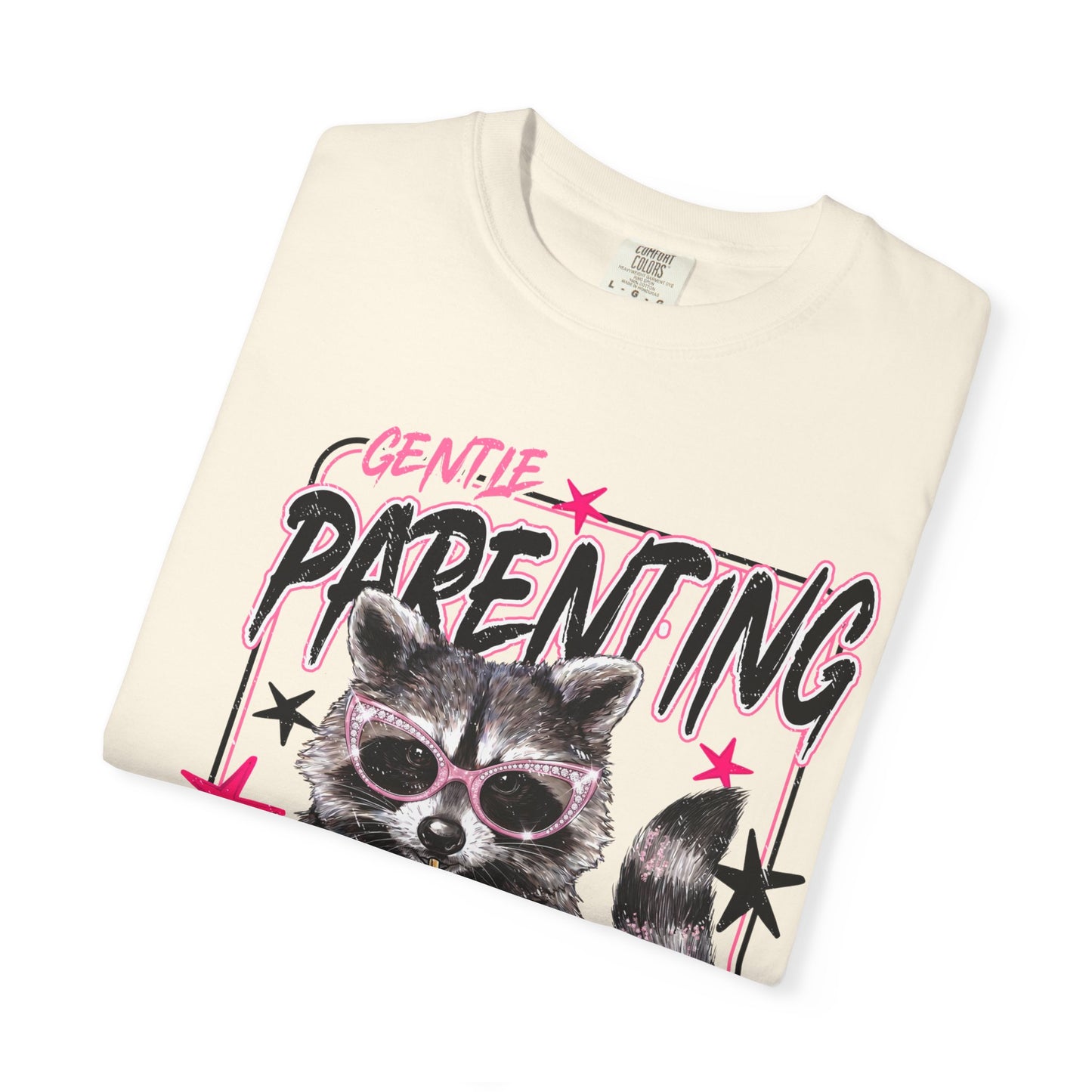 Parenting Dropout Cat T-Shirt — Funny Raccoon Graphic Tee with 'Gentle Parenting Dropout' Text