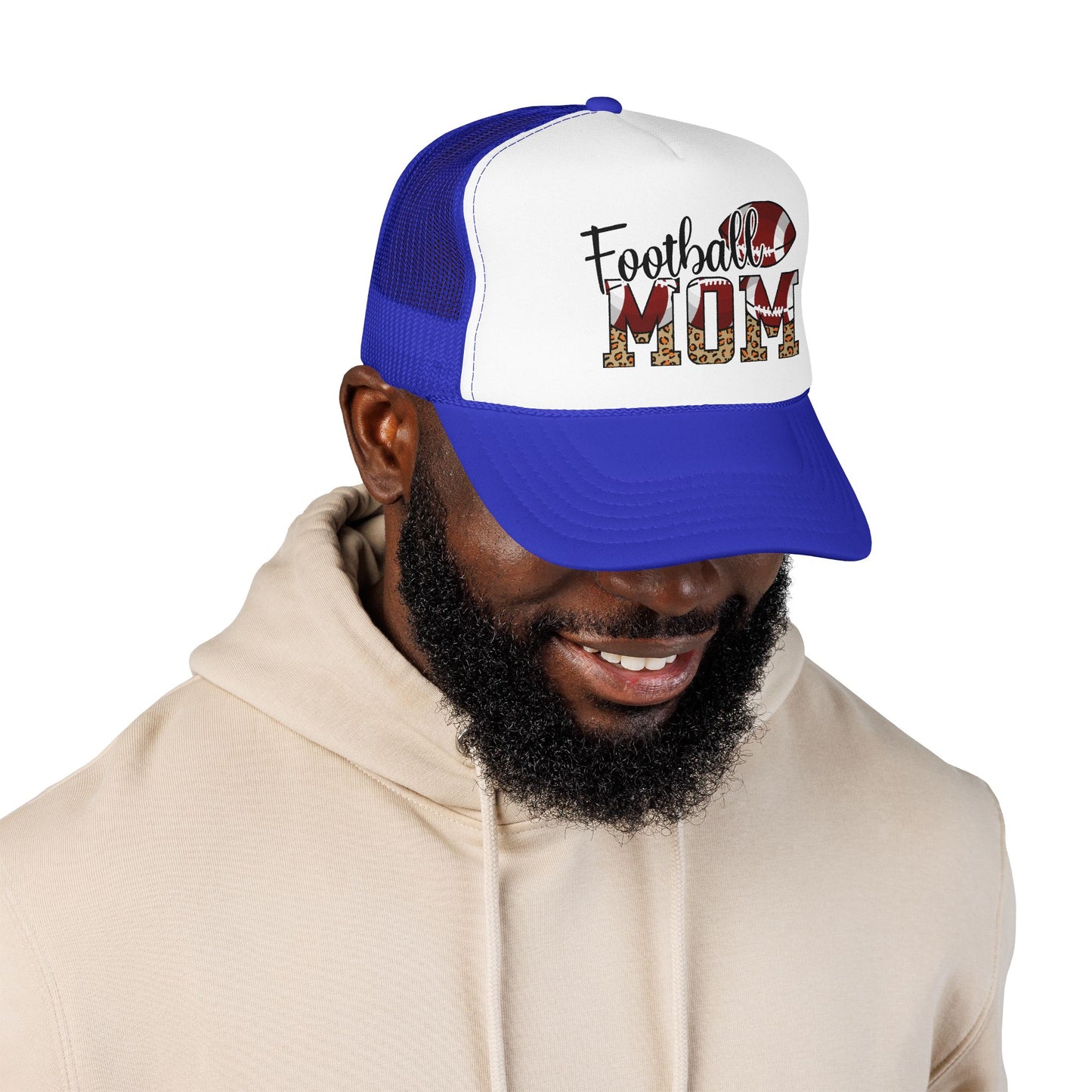 Football Mom Trucker Hat — Leopard Print Graphic Foam Cap for Game Day