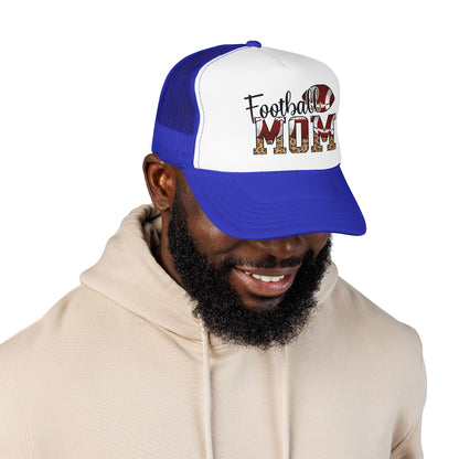 Football Mom Trucker Hat — Leopard Print Graphic Foam Cap for Game Day