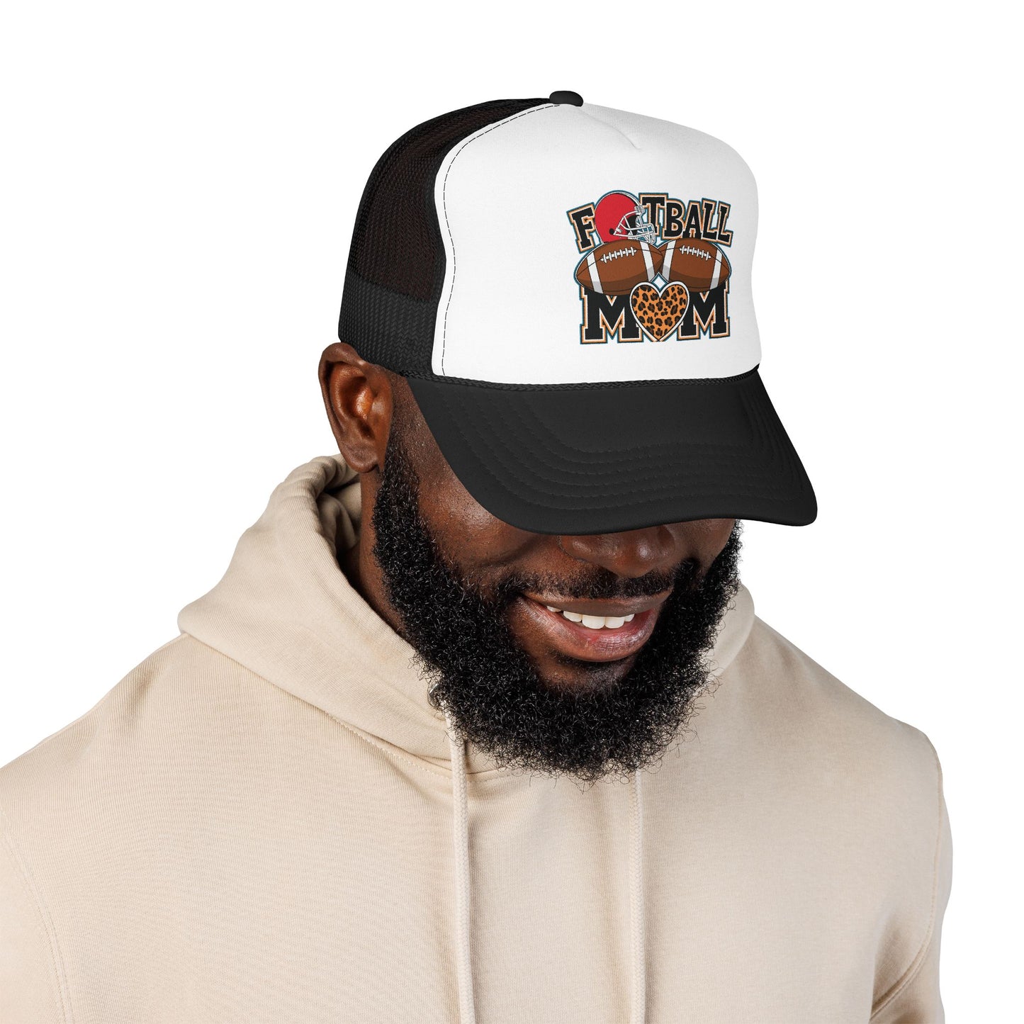 Football Mom Trucker Hat – Leopard Heart Game Day Foam Cap