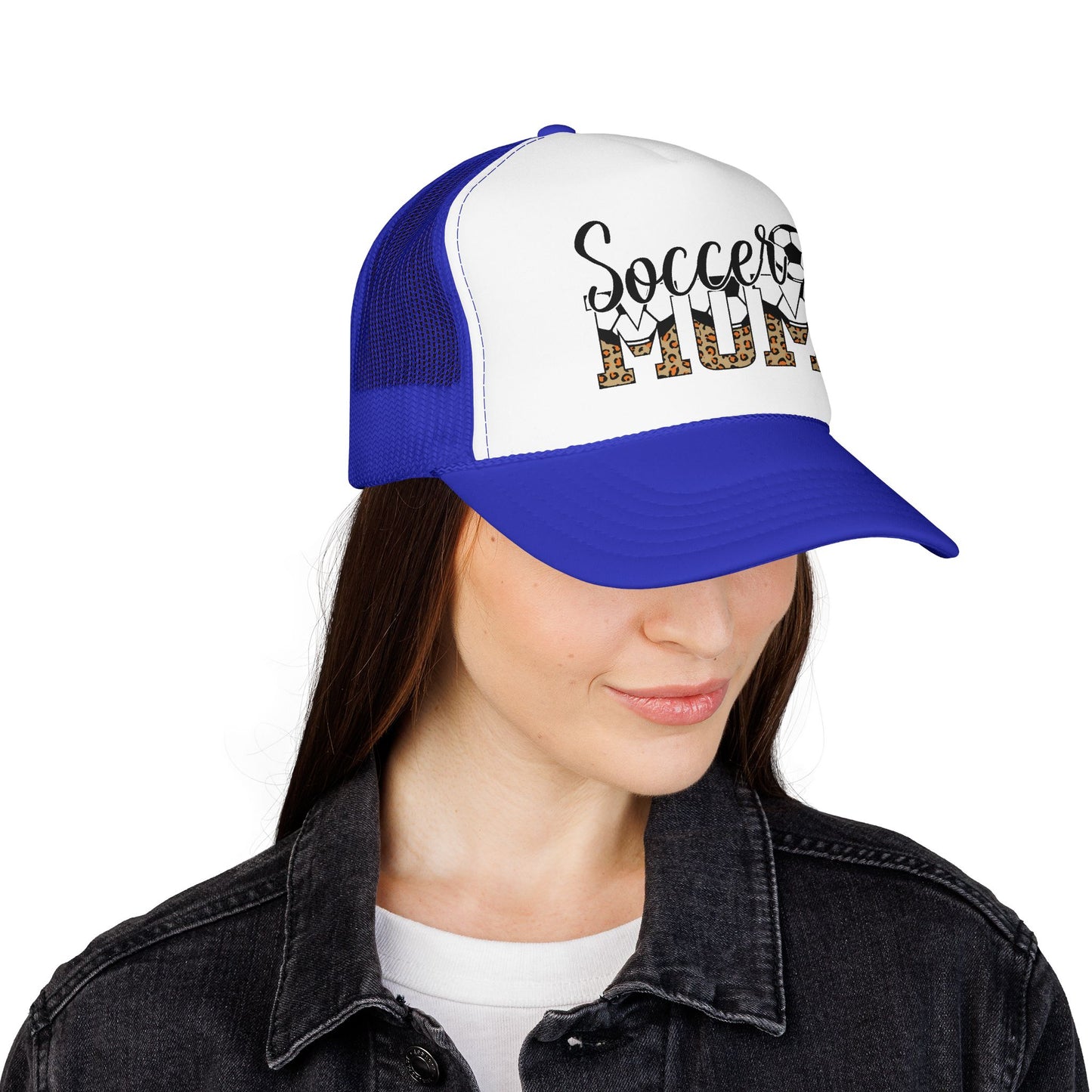 Soccer Mom Trucker Hat — Leopard Print Soccer Ball Foam Cap