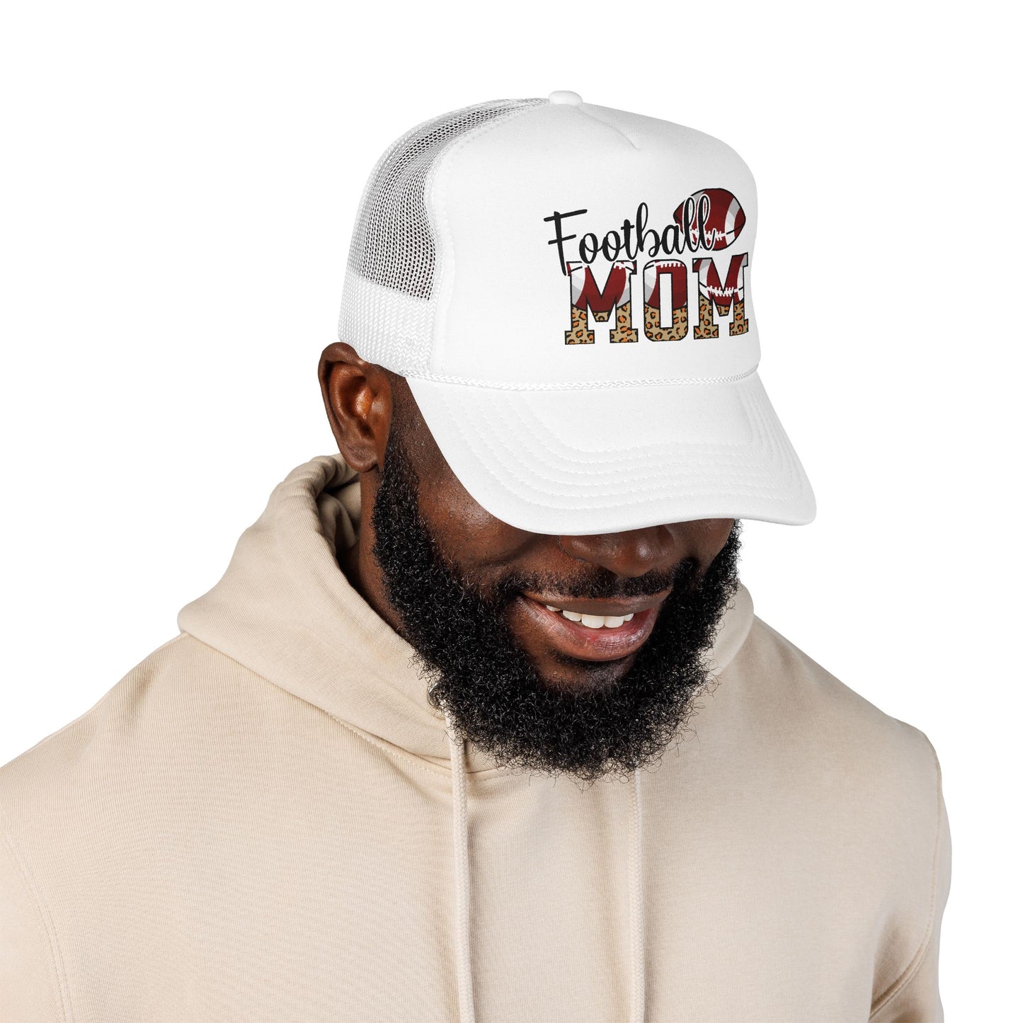 Football Mom Trucker Hat — Leopard Print Graphic Foam Cap for Game Day