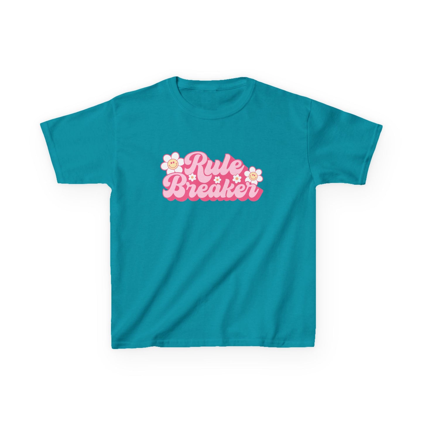 Kids Tee — "Rule Breaker" Pink Retro Flower Graphic