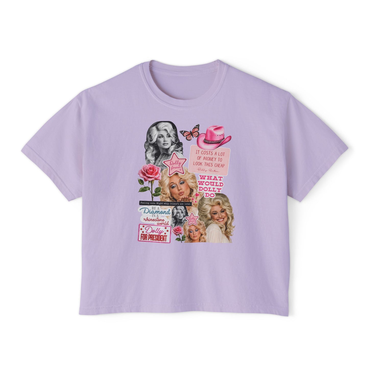 Dolly Collage Boxy Tee — Retro Cowgirl Pop Art Women’s T-Shirt