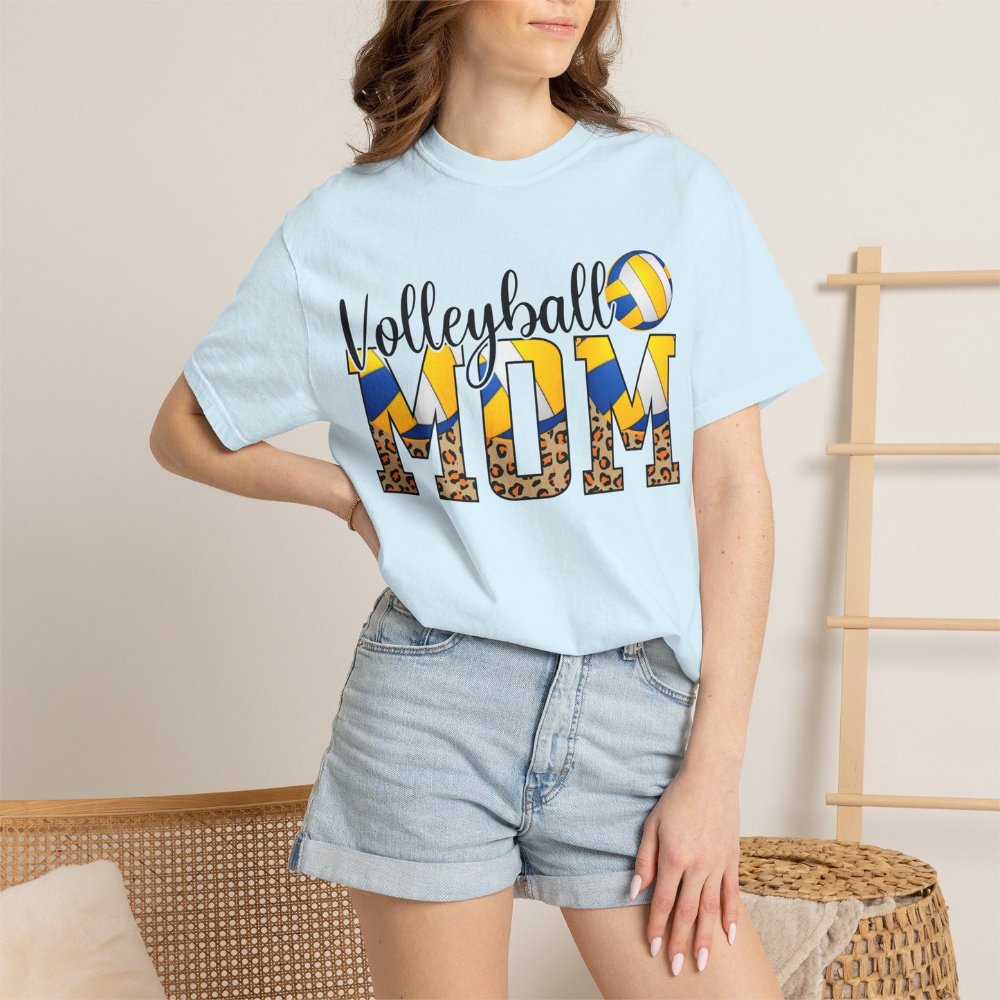 Volleyball Mom T-Shirt — Leopard Print & Ball Graphic