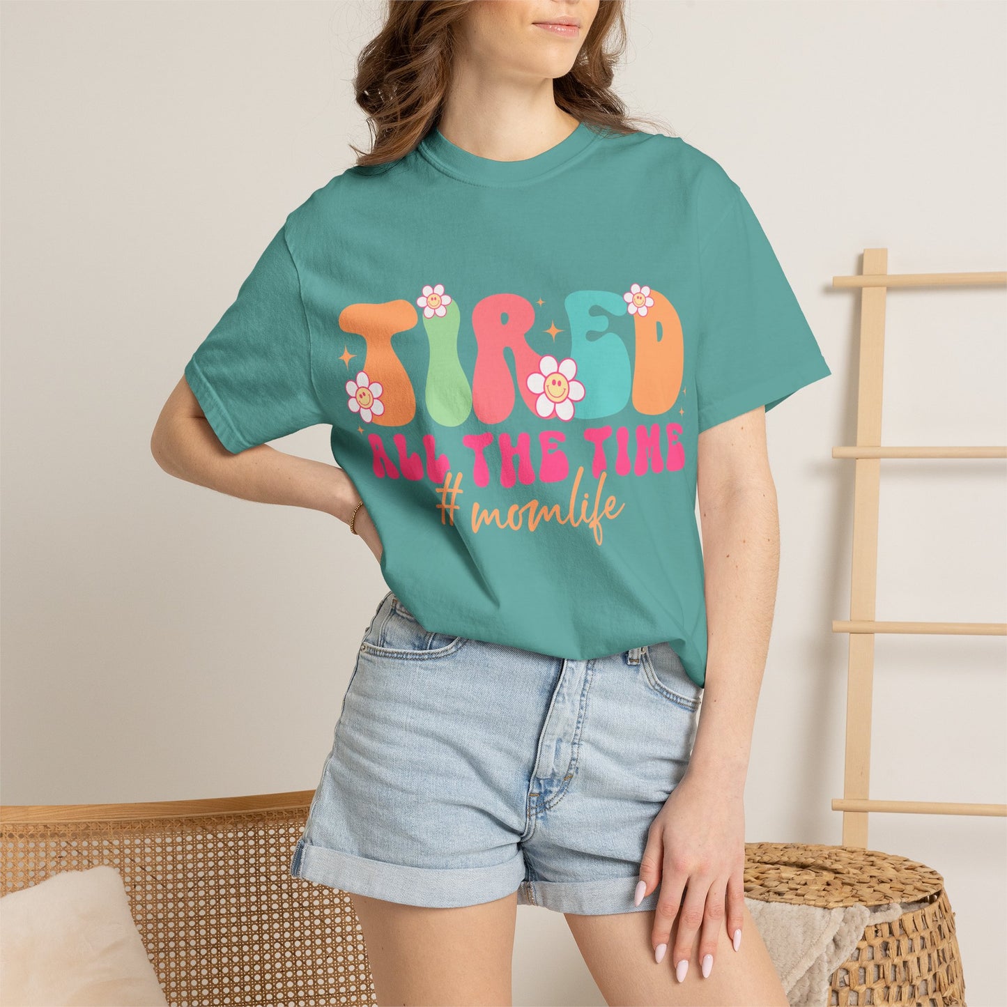 Tired All The Time Momlife T-Shirt — Retro Floral Graphic Tee