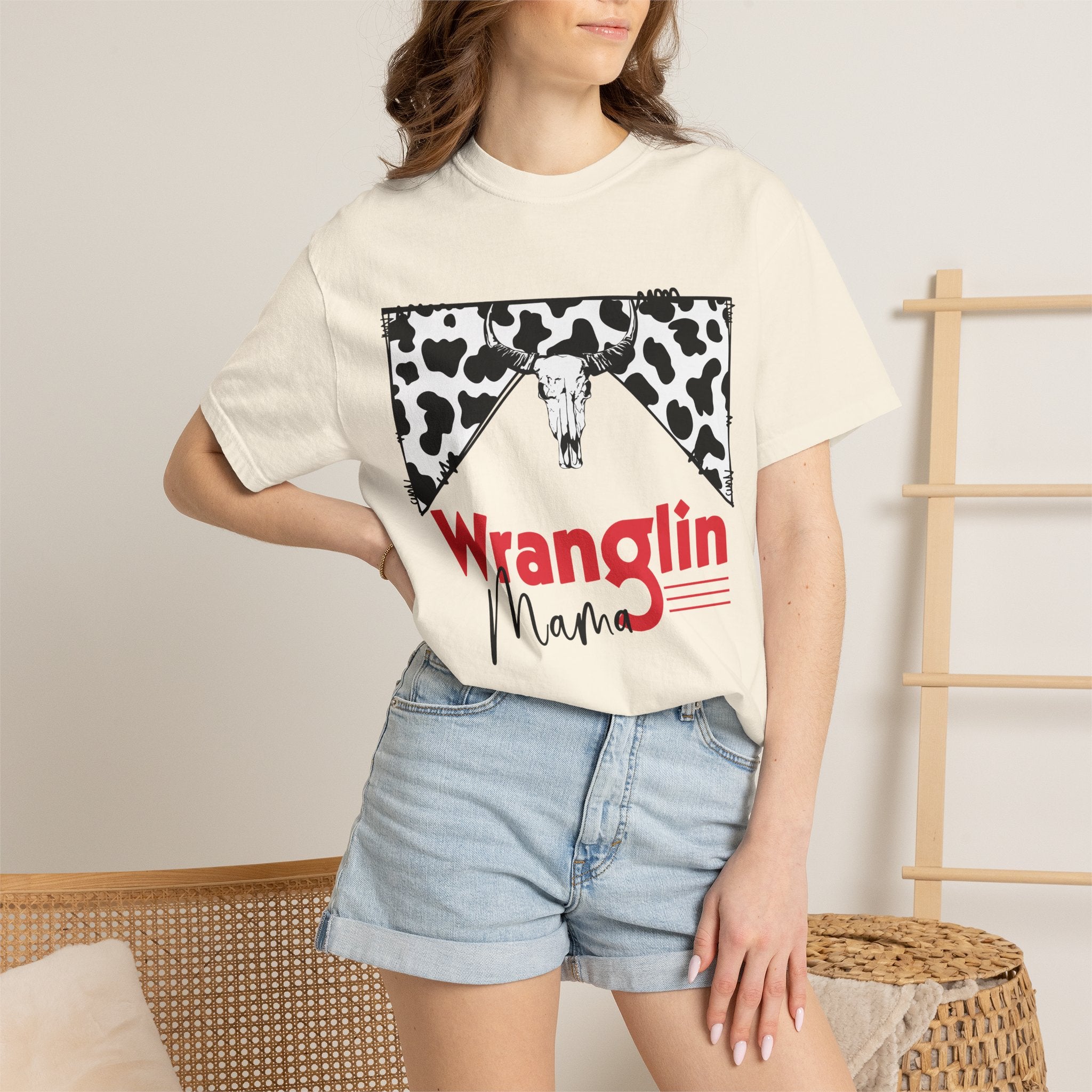 Wranglin Mama T‑Shirt — Cowprint Western Graphic Tee