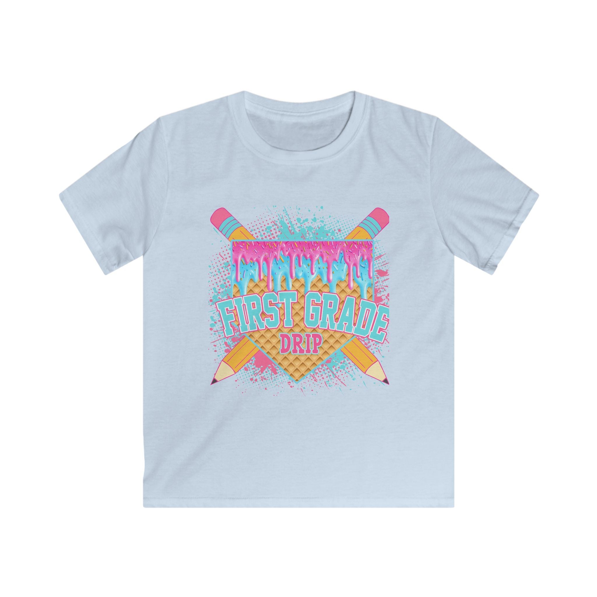 First Grade Drip Kids T-Shirt – Colorful Back-to-School Pencil Design