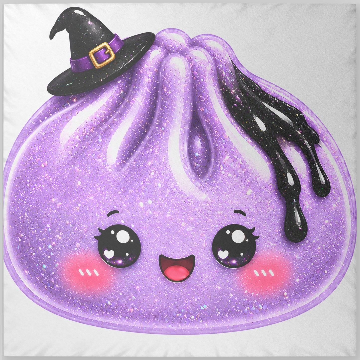 Halloween Kawaii Witch Dumpling Pillow — Cute Purple Glitter Custom Shaped Pillow