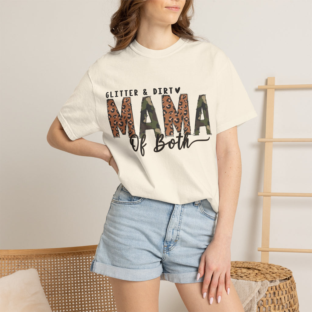 Mama of Both Leopard Graphic T-Shirt — "Glitter & Dirty" Mom Tee