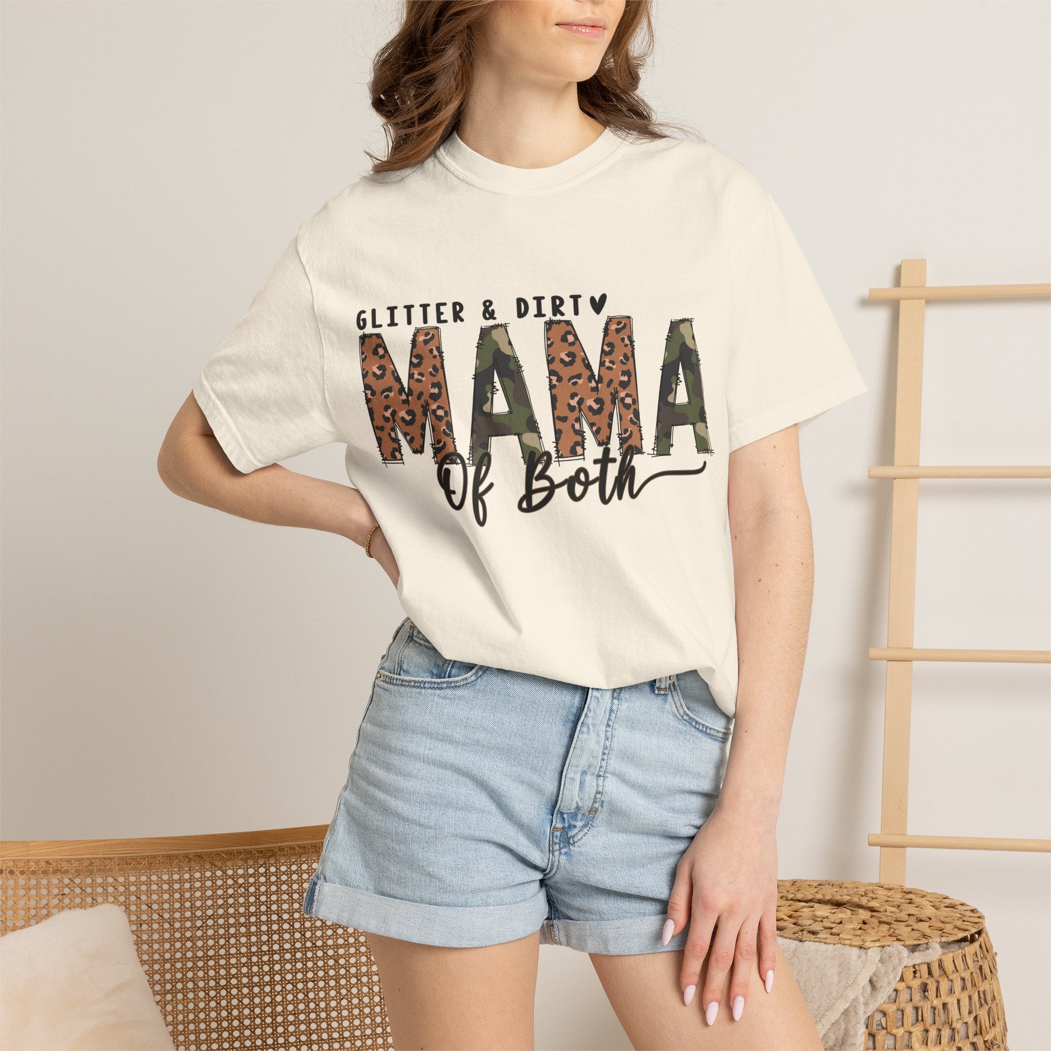 Mama of Both Leopard Graphic T-Shirt — "Glitter & Dirty" Mom Tee