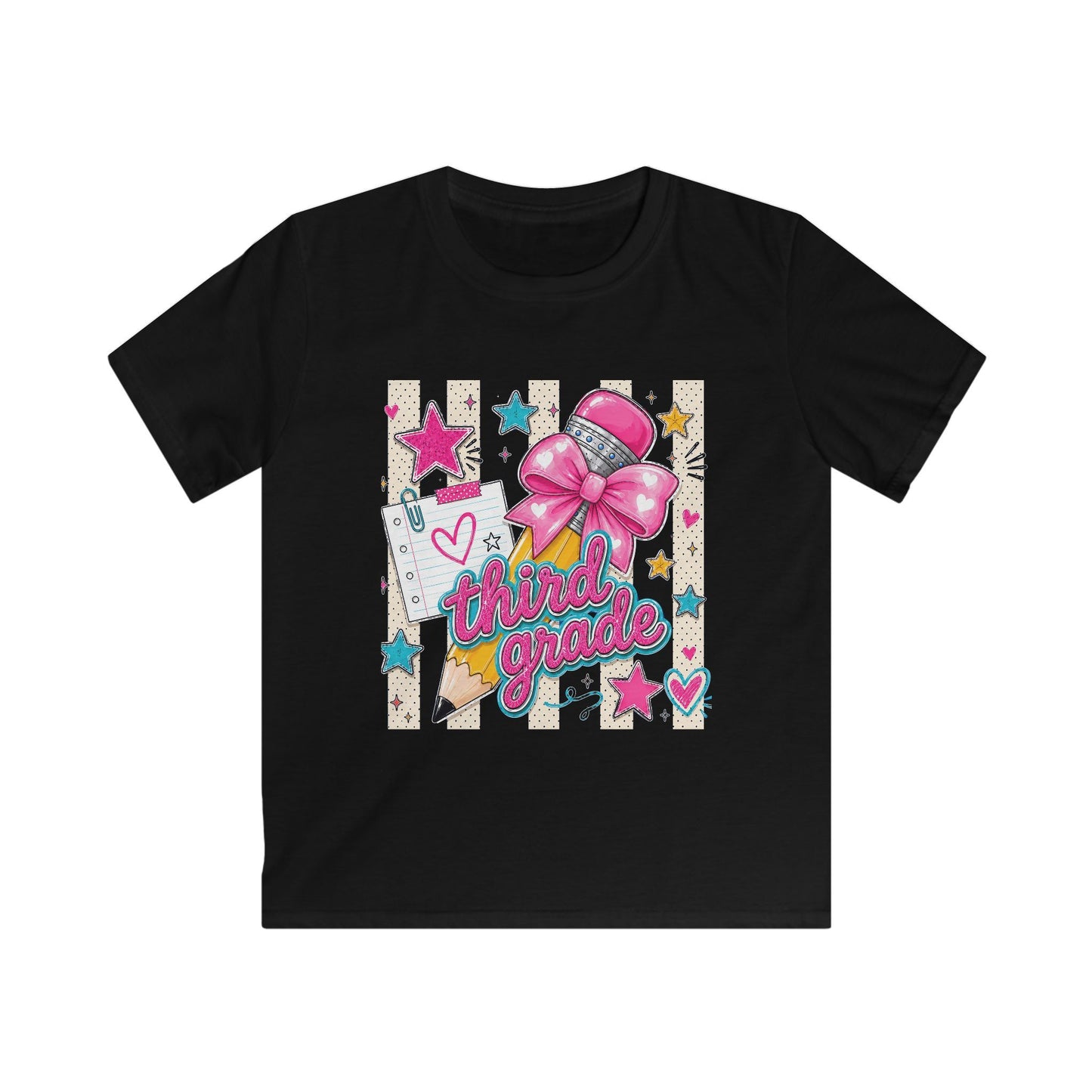 Third Grade Kids Tee — Cute Pink Bow Back-to-School Shirt