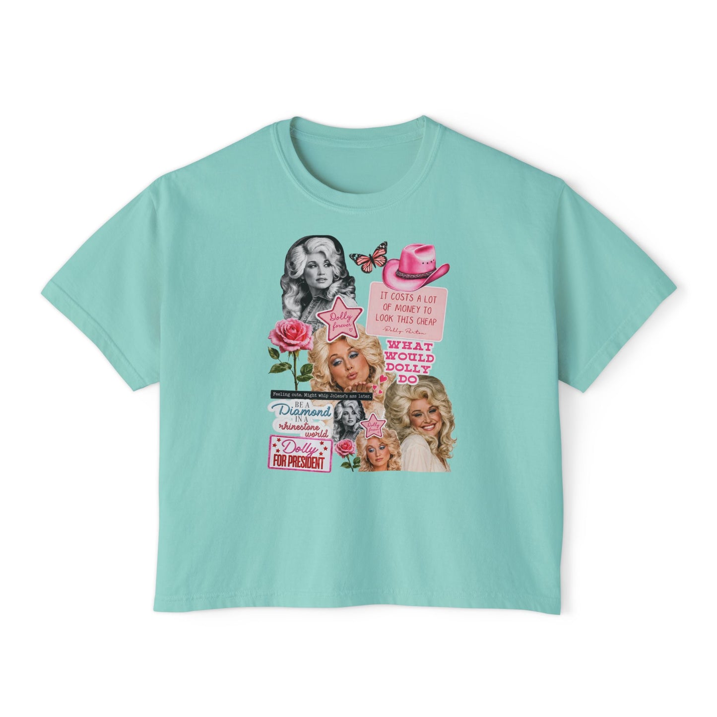Dolly Collage Boxy Tee — Retro Cowgirl Pop Art Women’s T-Shirt