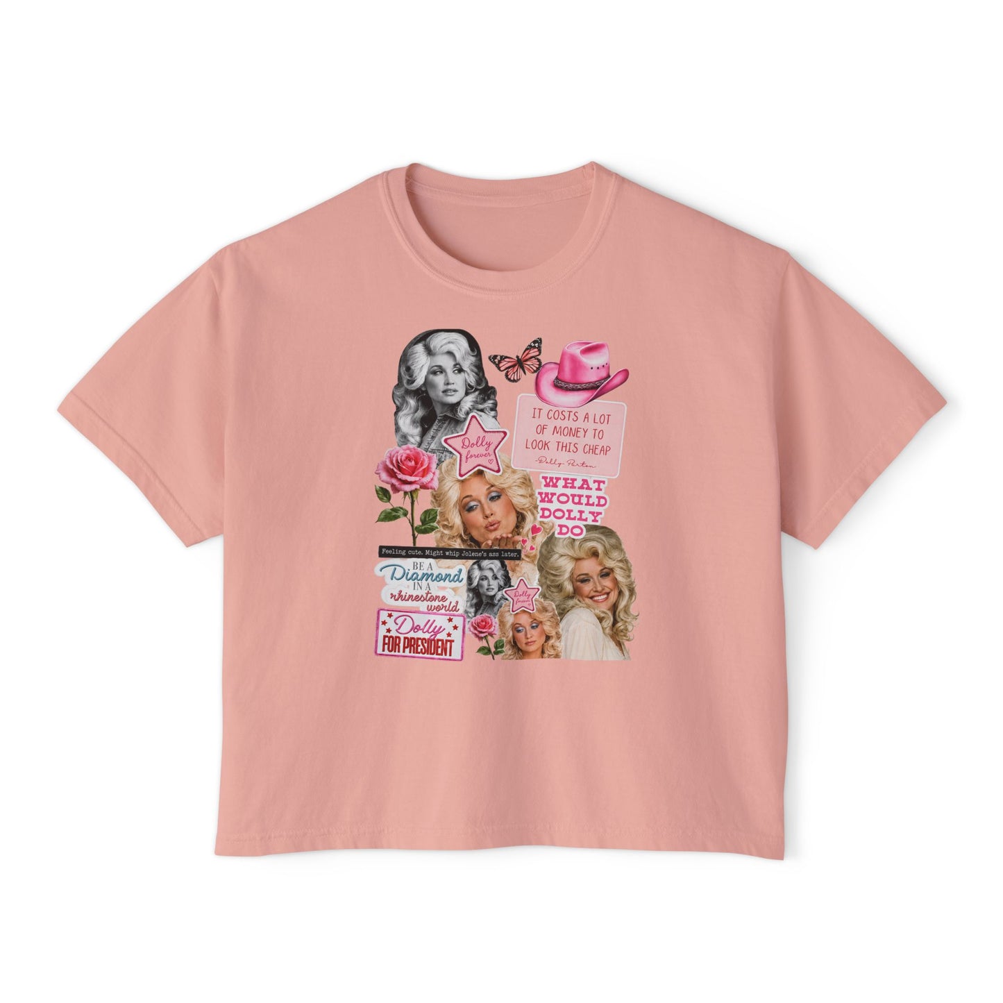 Dolly Collage Boxy Tee — Retro Cowgirl Pop Art Women’s T-Shirt