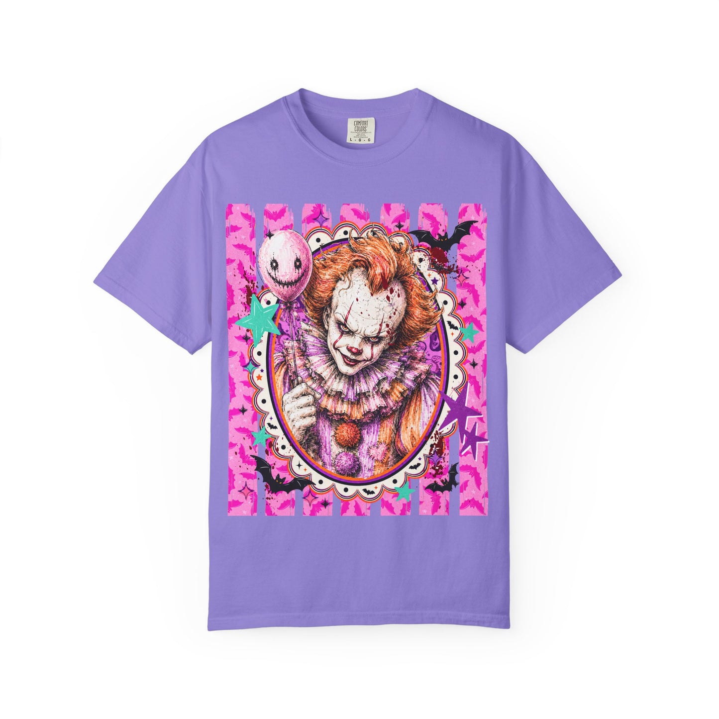 Creepy Clown Portrait T-Shirt — Pink Horror Graphic Tee