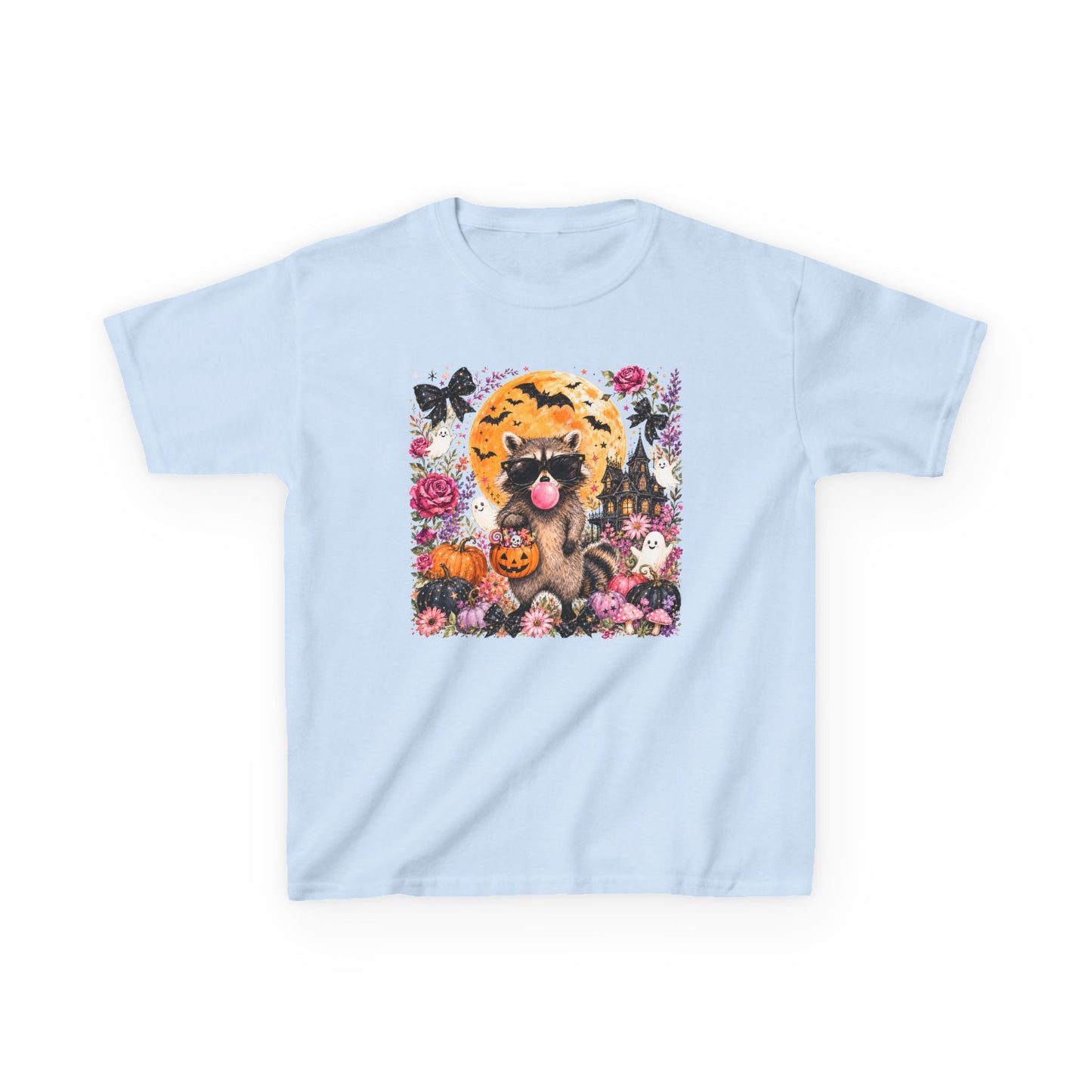 Kids Halloween Cat T-Shirt — Cute Black Cat with Pumpkin & Moon