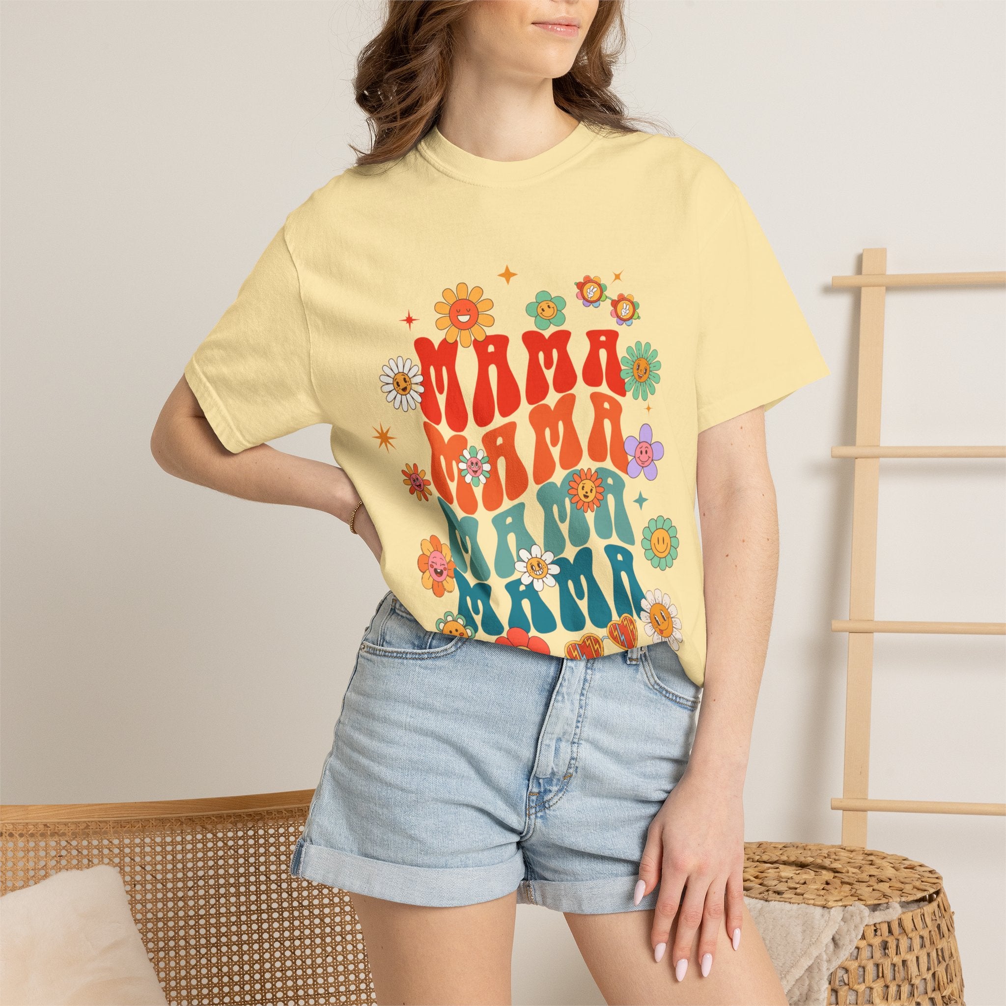 Mama Vibes Floral Retro T-Shirt — Vintage 70s Style Mother’s Day Tee