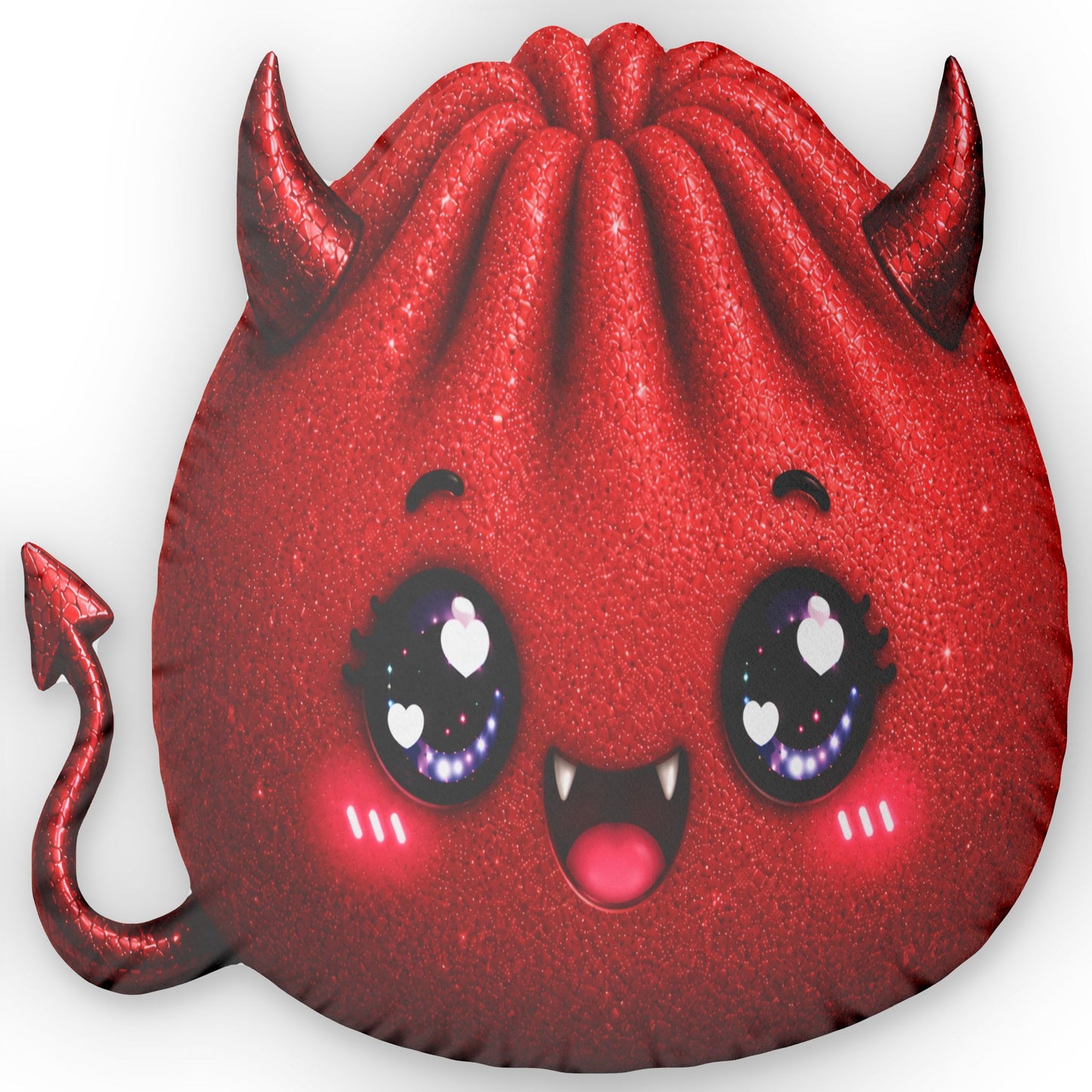 Cute Red Devil Plush Pillow — Kawaii Devil Face Custom Shaped Pillow