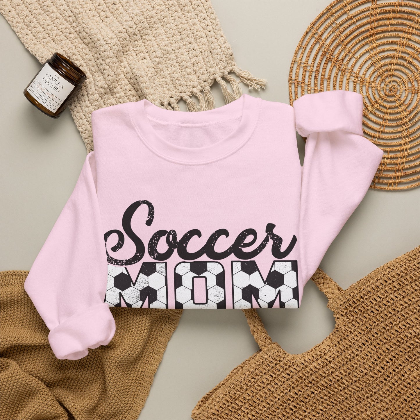 Soccer Mom Crewneck Sweatshirt — Ladies Soccer Mom Pullover with Soccer Ball Text