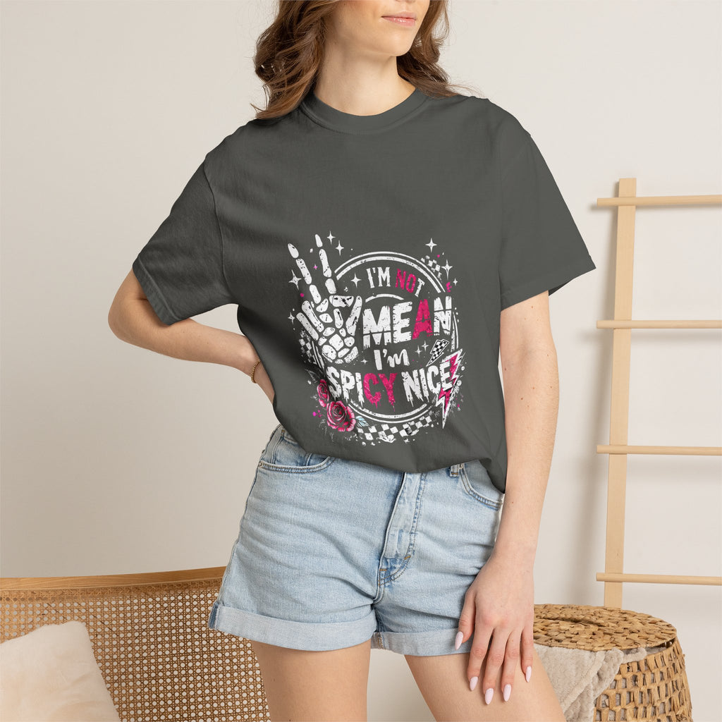 I'm Not Mean I'm Spicy Nice T-Shirt — Edgy Gothic Floral Skeleton Peace Tee