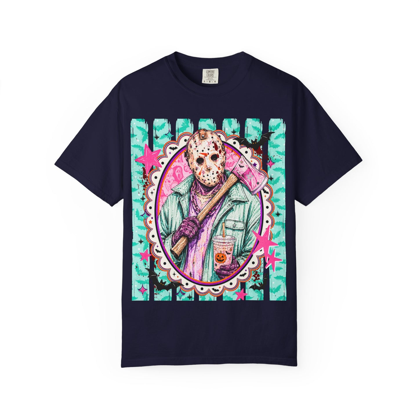 Hockey Mask Horror Graphic T-Shirt — Retro Pastel Jason Design