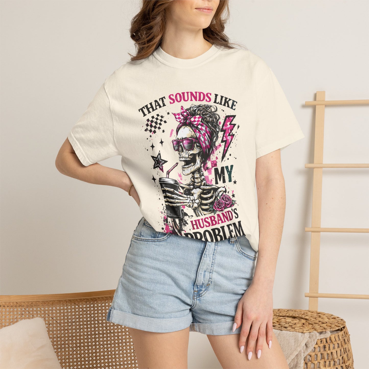 That Sounds Like My Husband's Problem T-Shirt — Funny Rockabilly Skull Graphic Tee for Wives