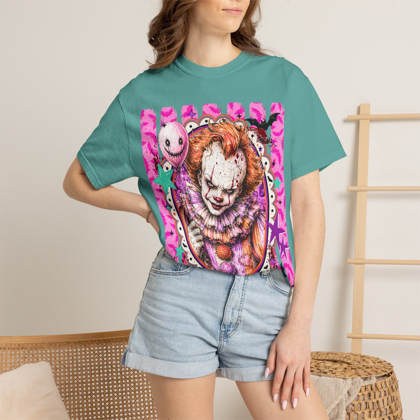 Creepy Clown Portrait T-Shirt — Pink Horror Graphic Tee