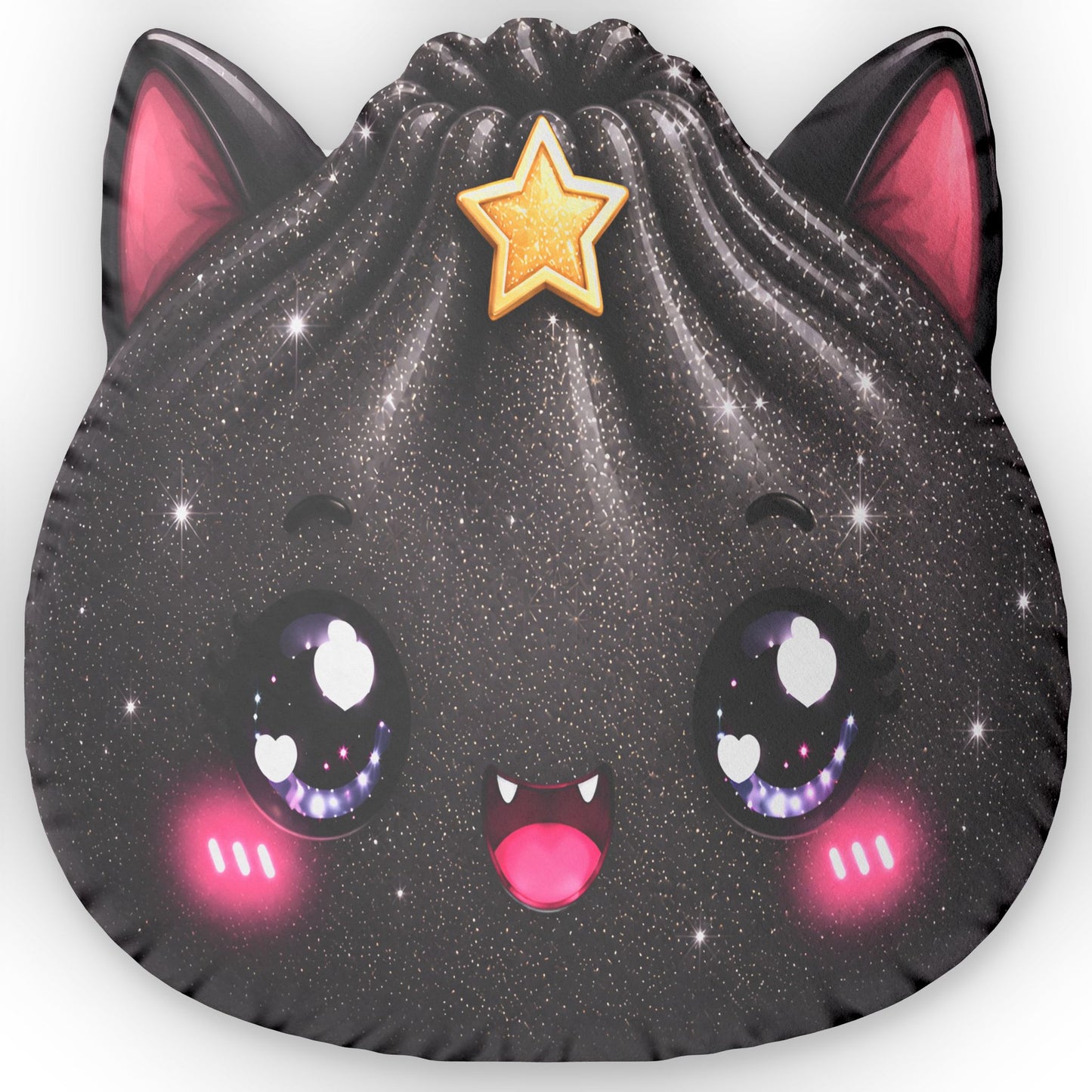 Kawaii Star Cat Shaped Pillow — Cute Black Cat Face Decorative Throw