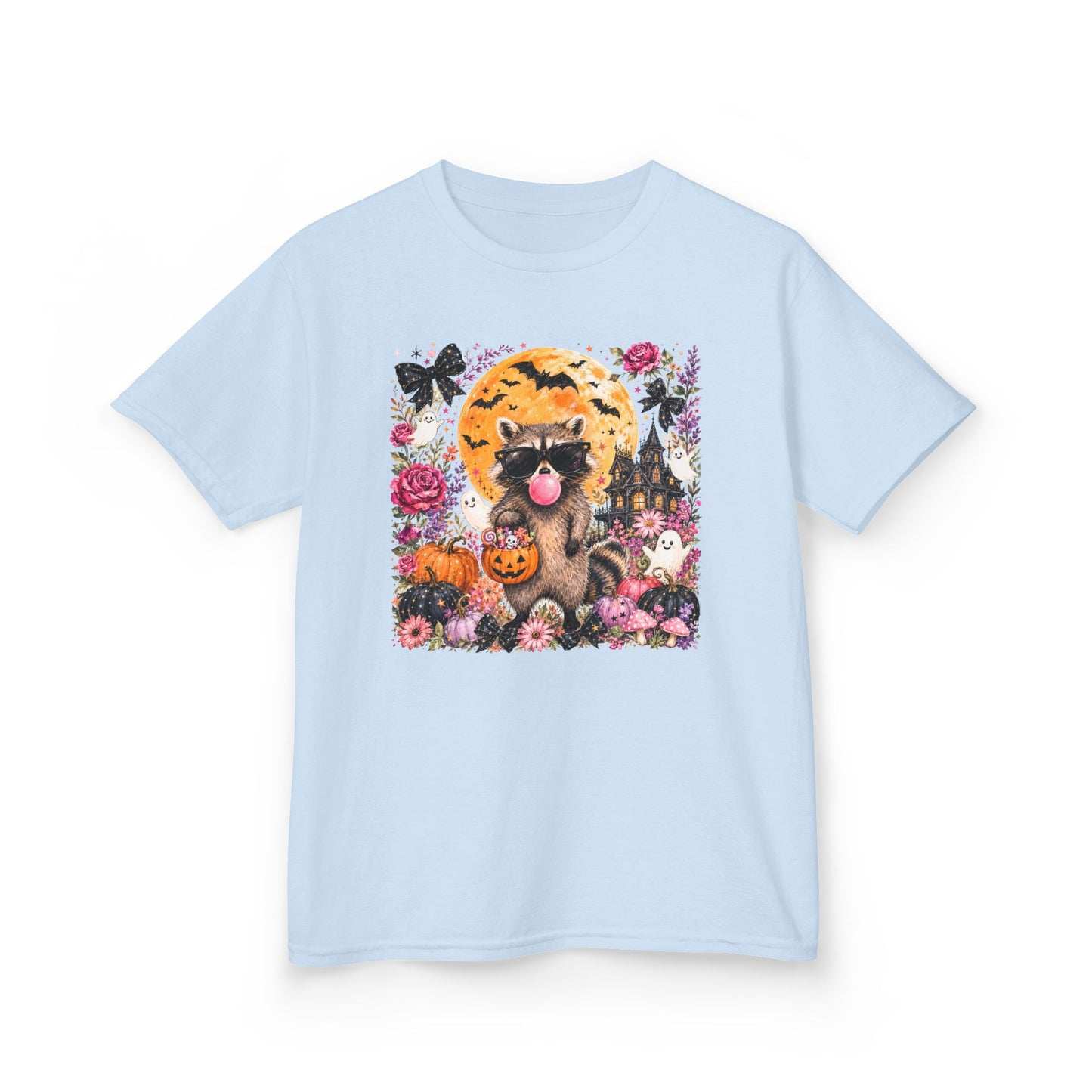 Kids Halloween Cat T-Shirt — Cute Black Cat with Pumpkin & Moon