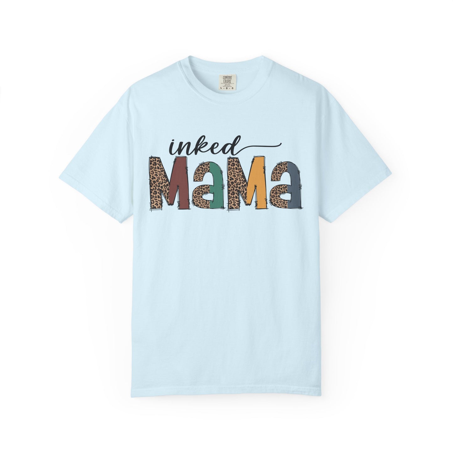 Inked Mama Graphic T-Shirt — Leopard & Patchwork Letters, Tattoo Mom Gift