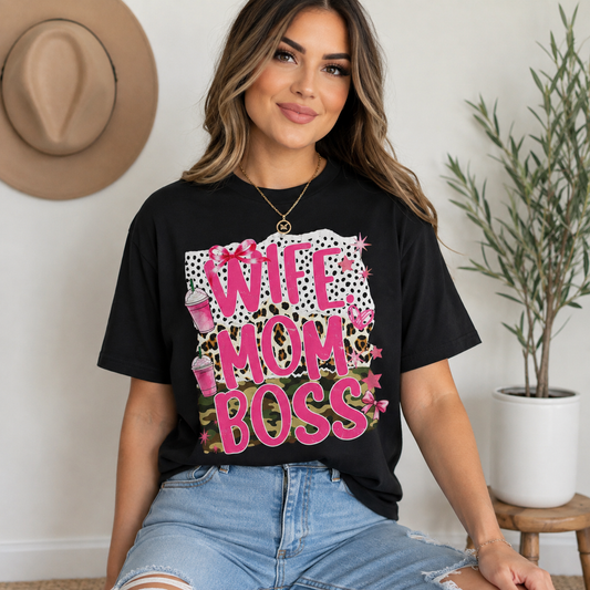 Wife Mom Boss Graphic T‑Shirt