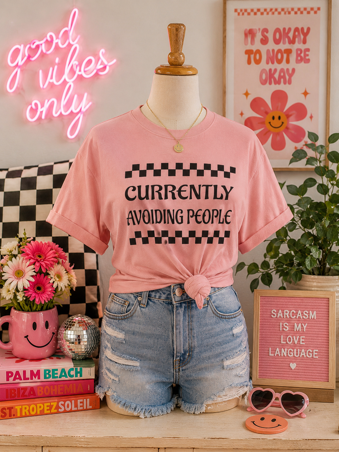 Boxy Tee — "Currently Avoiding People" Graphic Women’s Shirt