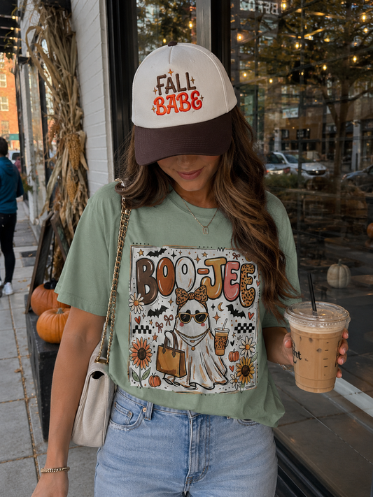 Halloween Boo-je T-Shirt — Cute Ghost with Pumpkin, Sunflower & Candy Trick-or-Treat Tee